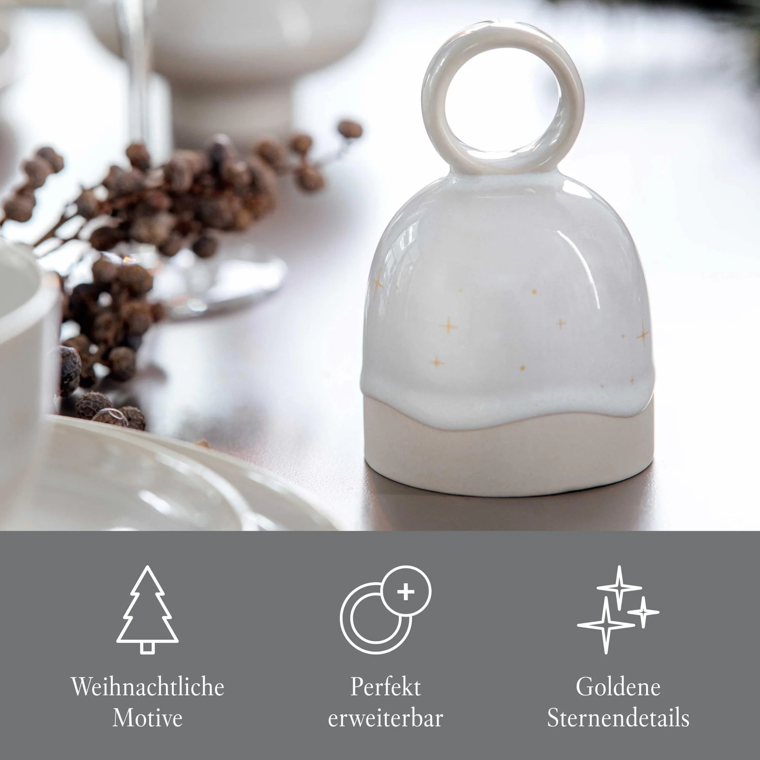 Villeroy & Boch like. dzwonek stołowy Winter Glow, dekoracja świąteczna z porcelany Premium