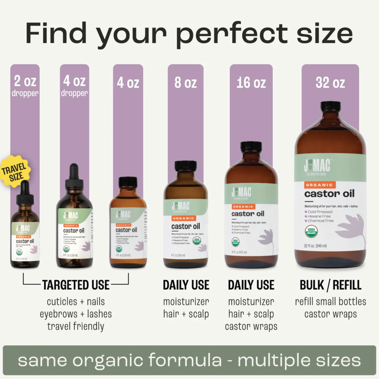 J MAC BOTANICALS Organiczny olej rycynowy tłoczony na zimno (szklana butelka, 8 uncji, bez zakraplaczy), czysty olej rycynowy, bez heksanu, olej rycynowy do twarzy, skóry, olej rycynowy do rzęs