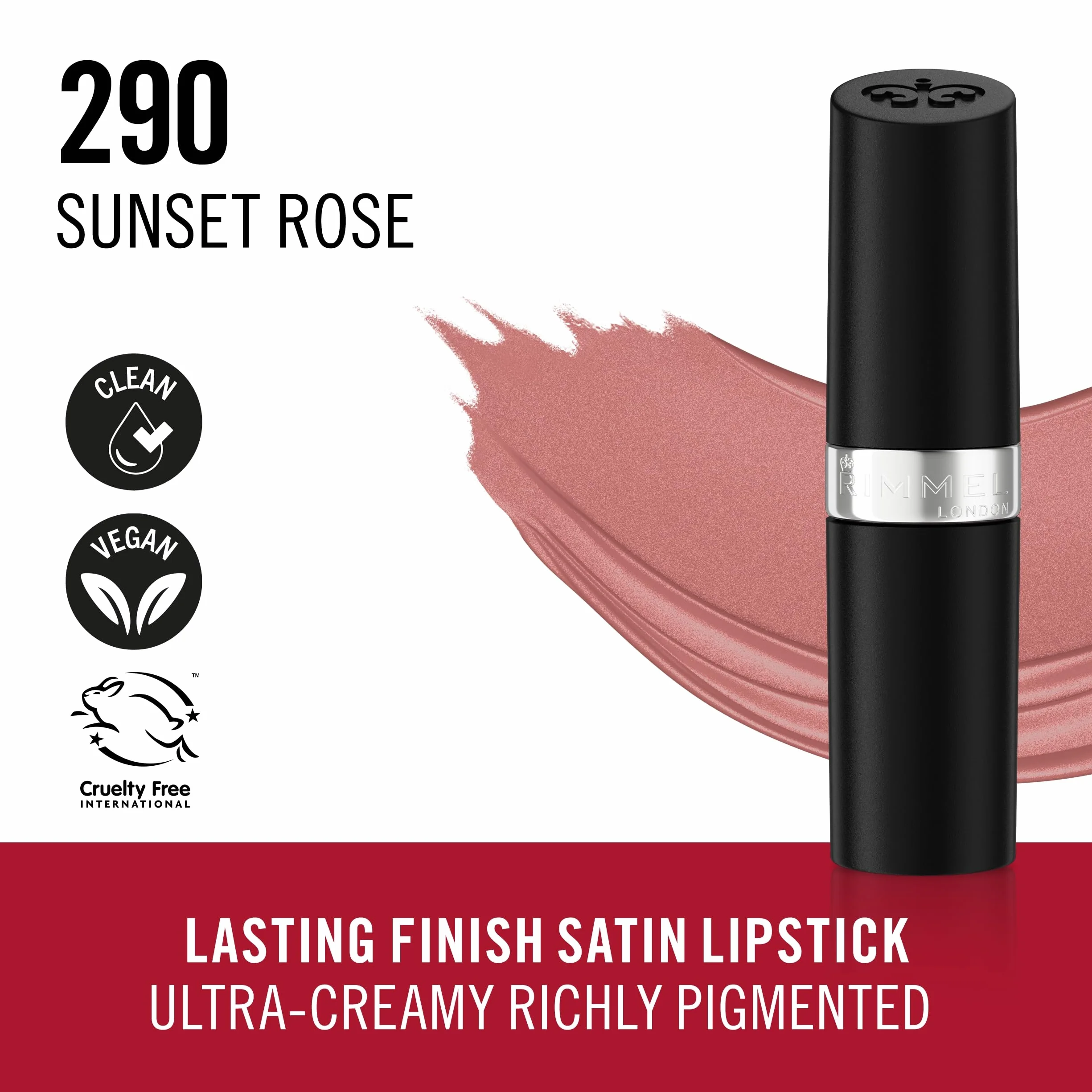 Rimmel Lasting Finish Lipstick długotrwała pomadka do ust z witaminami, Sunset Rose, 4 g