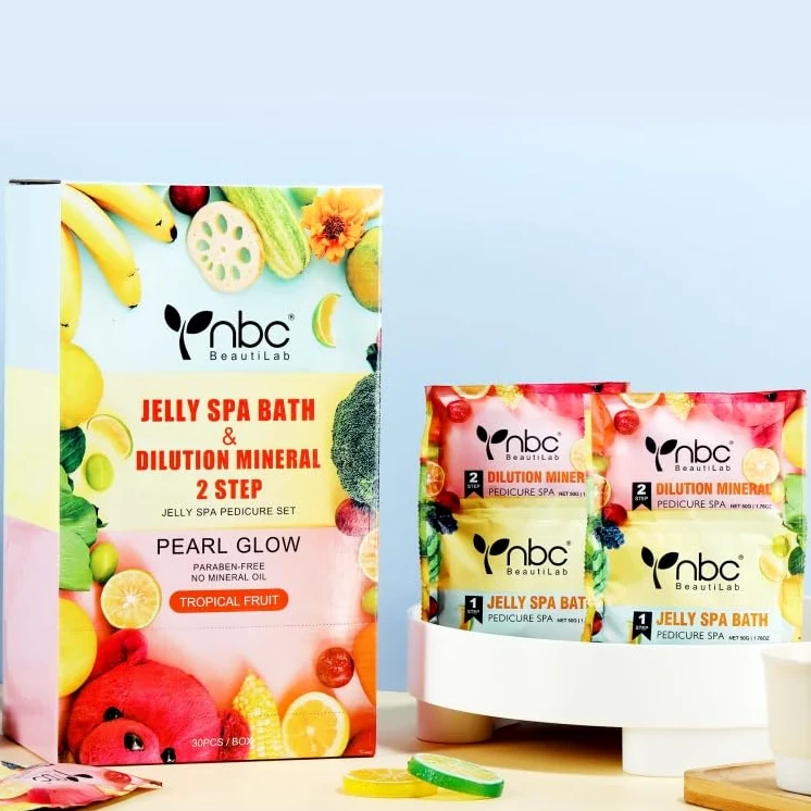 Natury Nails by nbc Jelly Spa Pedicure Professional Pearl Glow - 2-etapowy żel do rozpuszczania minerałów i żel do kąpieli zestaw do pielęgnacji paznokci, bez parabenów, pudełko 30 sztuk