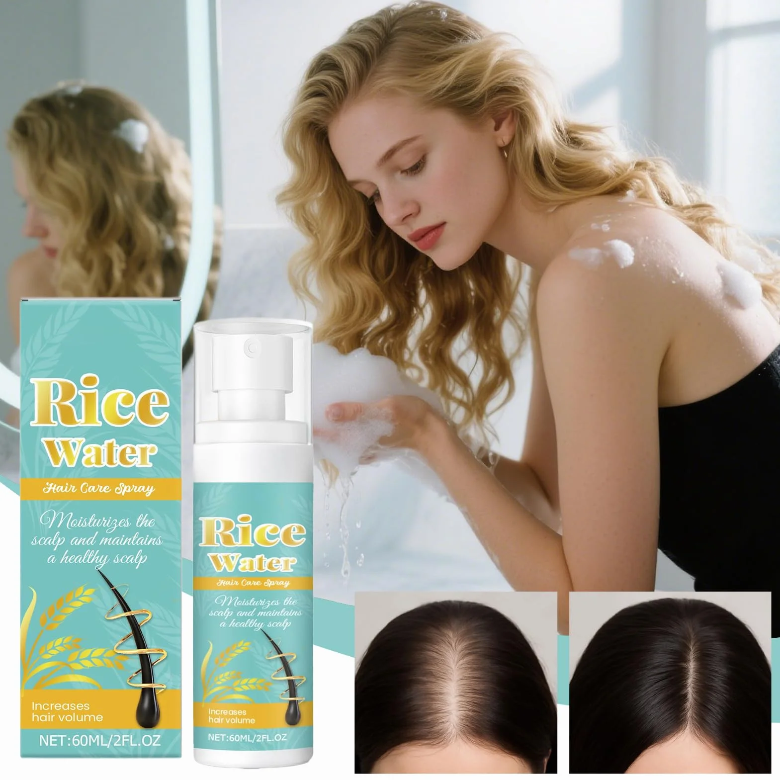 Hair Helper Spray | 60 ml odżywczy spray do zagęszczania włosów | produkty kosmetyczne do pielęgnacji skóry głowy, codzienna stylizacja, do salonu fryzjerskiego, na specjalne okazje, zastosowanie w