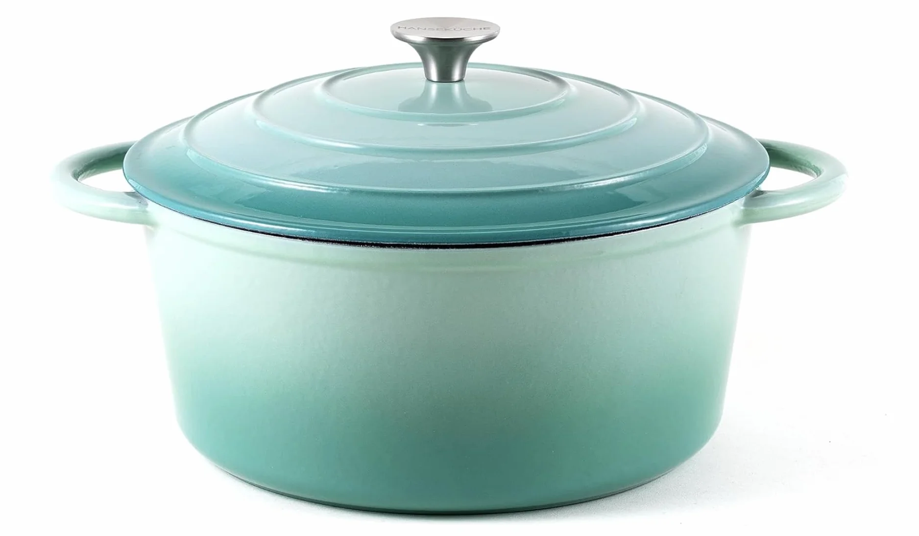 Hanseküche Żeliwny garnek emaliowany, 26 cm, 4,7 l – wysokiej jakości garnek do pieczenia chleba, brytfanna z pokrywką, garnek do gotowania, garnek do smażenia, garnek do duszenia (miętowy)