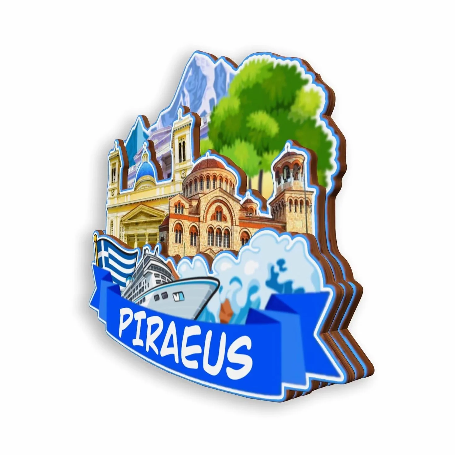 Magnes na lodówkę Pireus Grecja magnes na lodówkę pamiątki z podróży po mieście prezenty turystyczne 3D klasyczne zabytki ręcznie robione rękodzieło dekoracja domu -1733