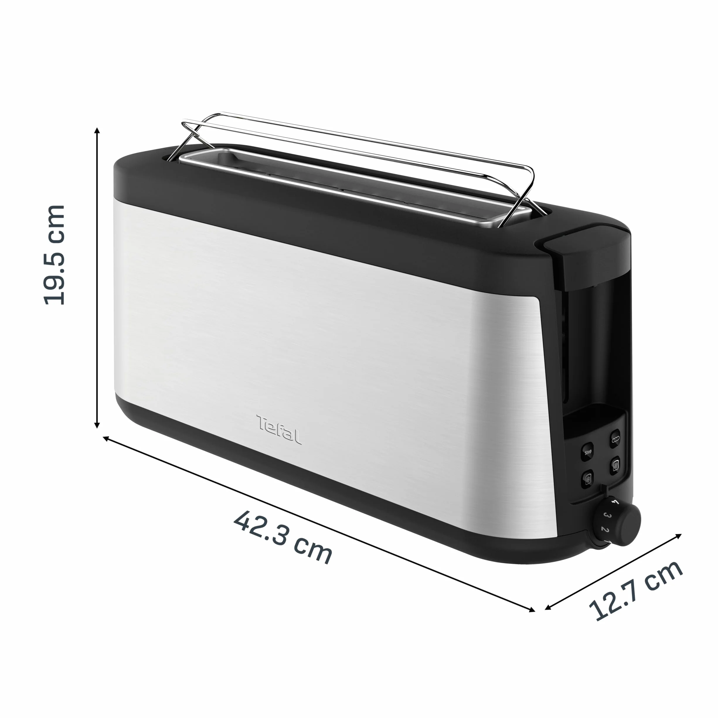 Tefal Element TL4308 toster z długim gniazdem | 7 poziomów brązowienia | 1000 watów | Zintegrowane mocowanie rolkowe | Elegancki design | Czarny/Stal nierdzewna
