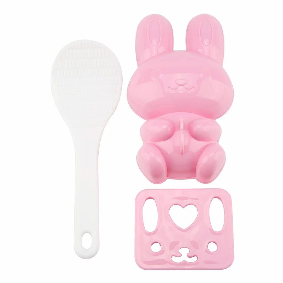 Lebensmittelqualität PP Cartoon Kaninchen Modell 3 Stücke Sushi Reisform DIY Handwerk Onigiri Werkzeug Pink