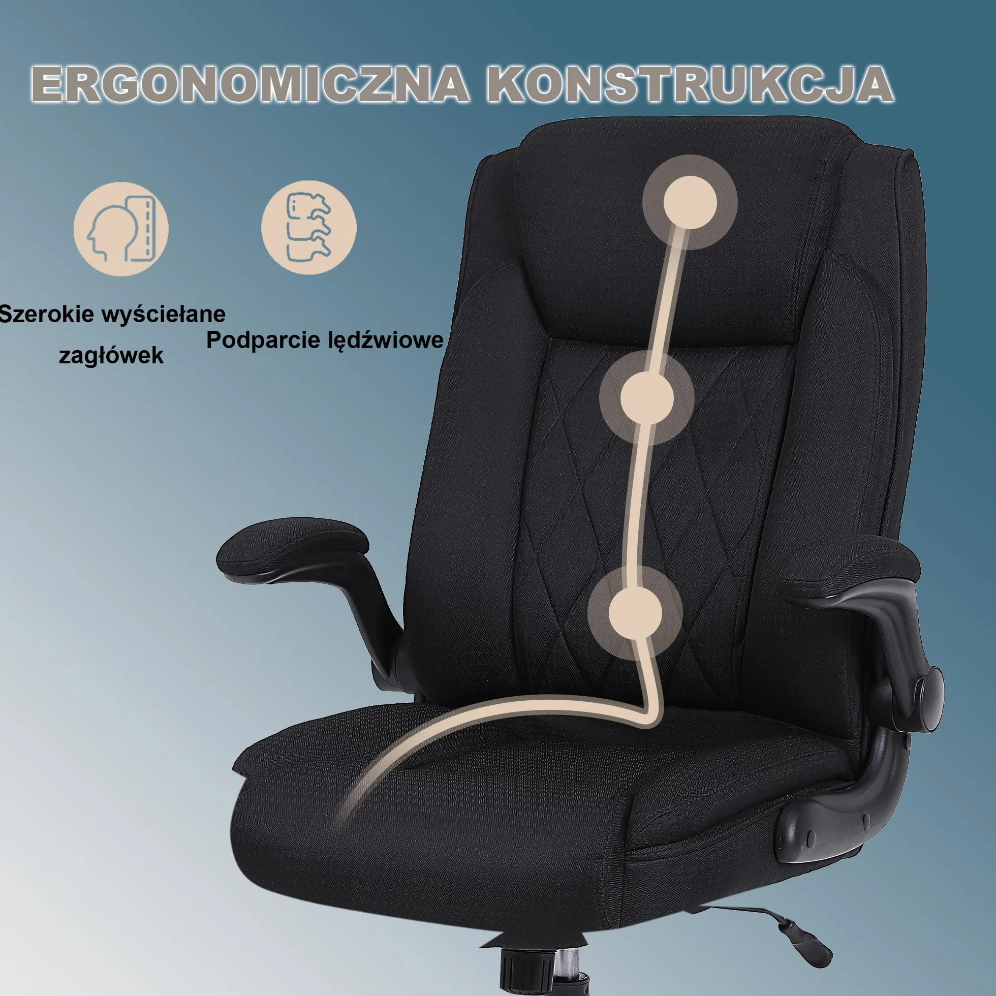 Ergonomiczne krzesło biurowe Flysky, krzesło biurowe z wysokim oparciem i regulacją wysokości, krzesło obrotowe z wygodnym zagłówkiem, krzesło wykonawcze do biura, czarne