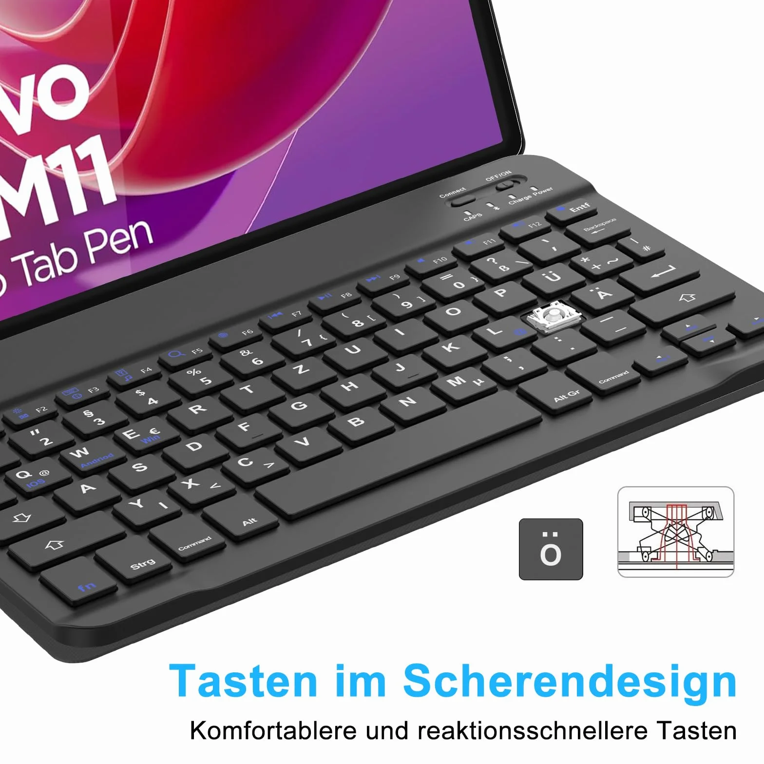 SENGBIRCH Etui na klawiaturę do Lenovo tab M11 2024 11 cali (TB330FU/TB330XU) - QWERTZ niemiecka klawiatura zdejmowana Bluetooth bezprzewodowa klawiatura do Lenovo tab M11 11 2024 cali, czarne