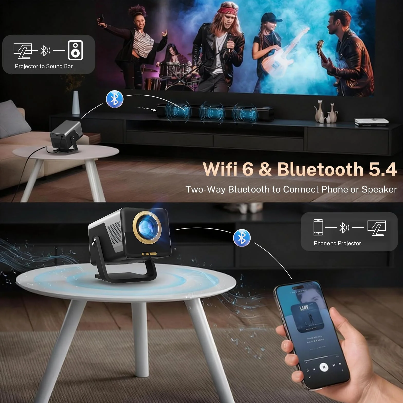 2026 nowy projektor 2000ANSI Smart Projektor Full HD Native 1080p Android14, wbudowane aplikacje autofokus/obsługa Keystone 4K, projektor kina domowego WiFi6 i Bluetooth 5.4, do iOS/Switch/PS5