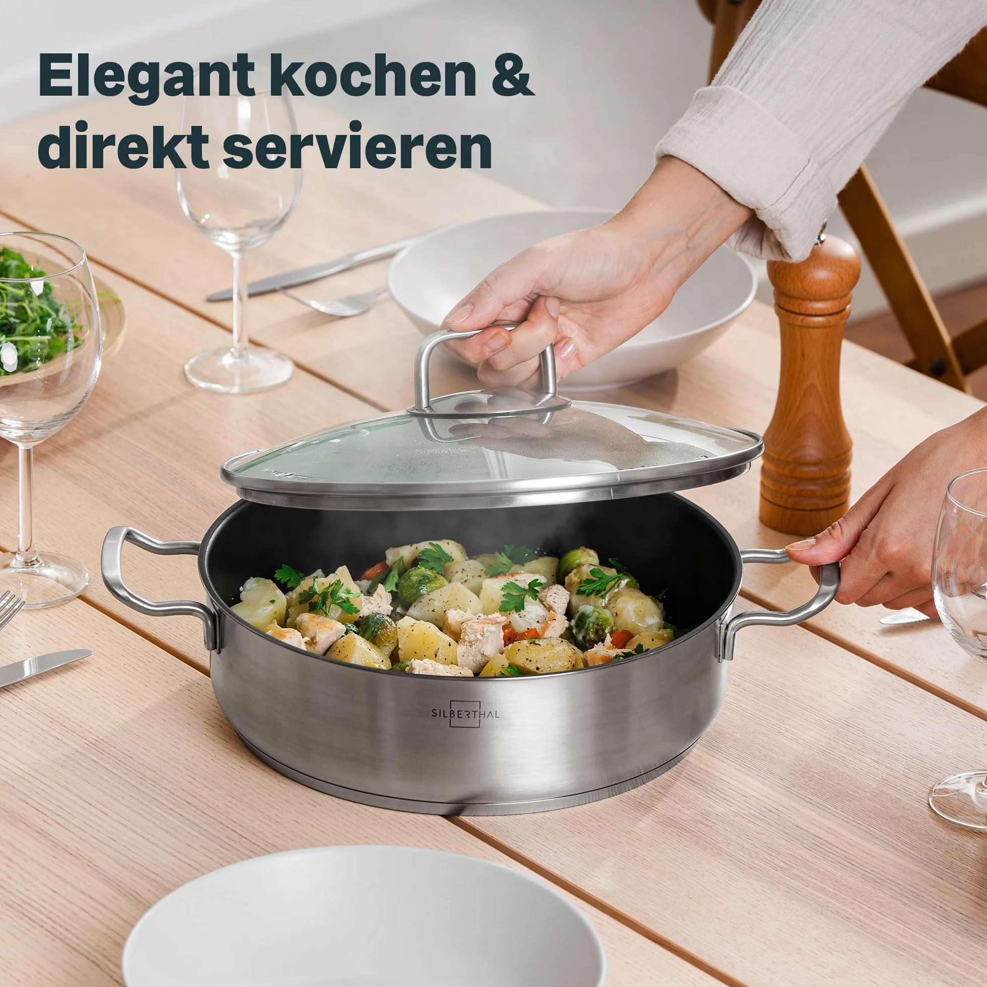 SILBERTHAL Patelnia do duszenia 28 cm z pokrywką do piekarnika 250°C indukcyjna 5 l