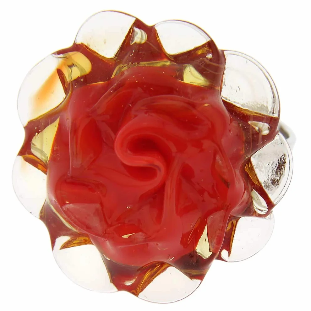 GlassOfVenice Murano szklany czerwony kwiat pierścień regulowany