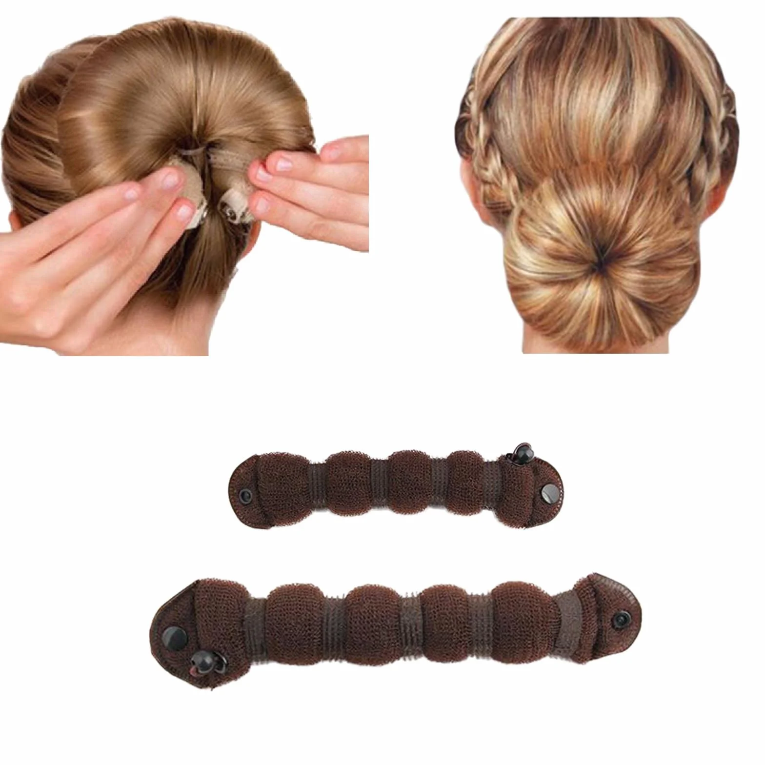 Donut Hair Bun Maker Magiczne pączki do koka stylizacji włosów 1 Duży + 1 mały brązowy