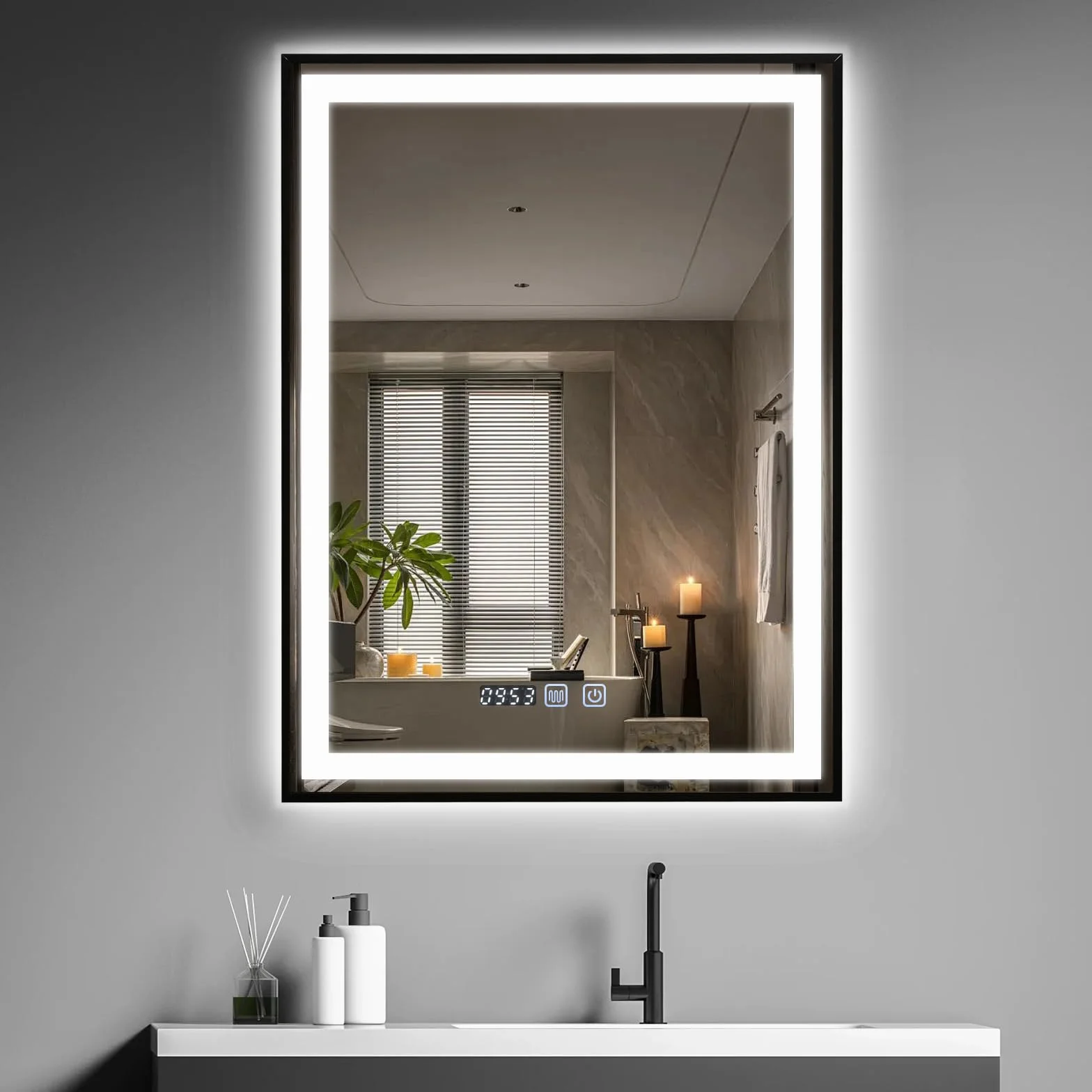YOURLITE Lustro łazienkowe LED 60x80 cm z oświetleniem IP44 Czarny
