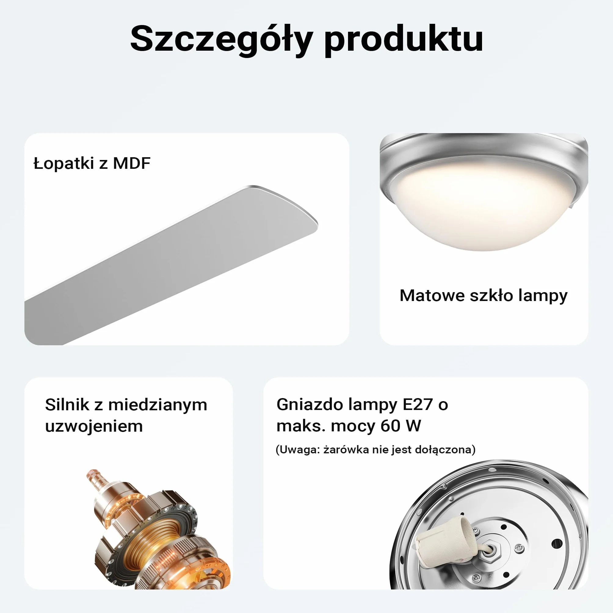 Wiltec Wentylator sufitowy Ø 130 cm z lampą 65 W pilot timer 4 łopatki 3 prędkości tryb letni zimowy