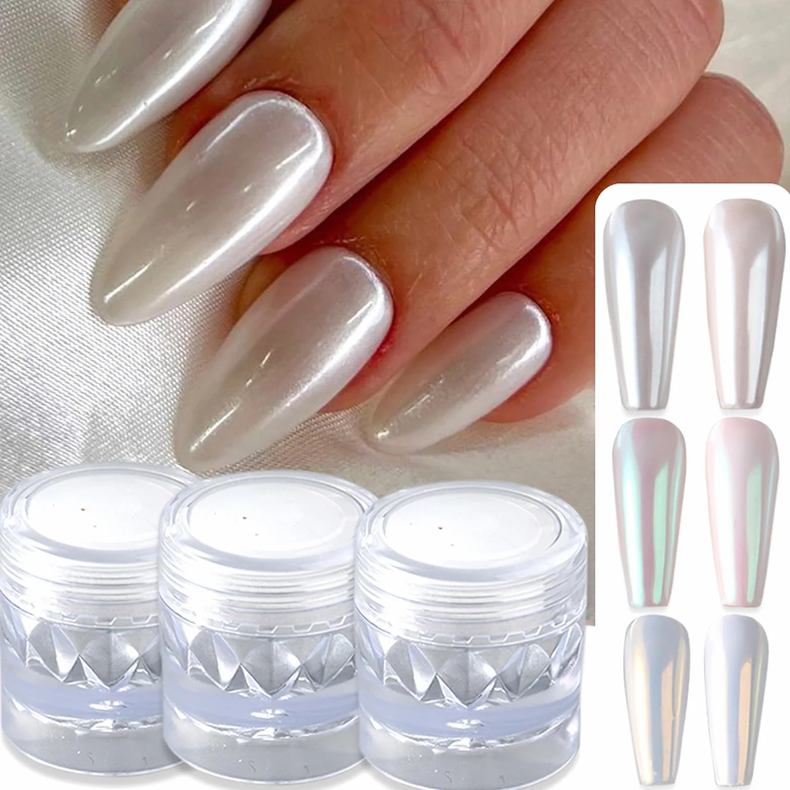 White Pearl Chrome Nail Powder Aurora Nail Powder holograficzny puder do paznokci 3 szt. lustrzany puder brokatowy
