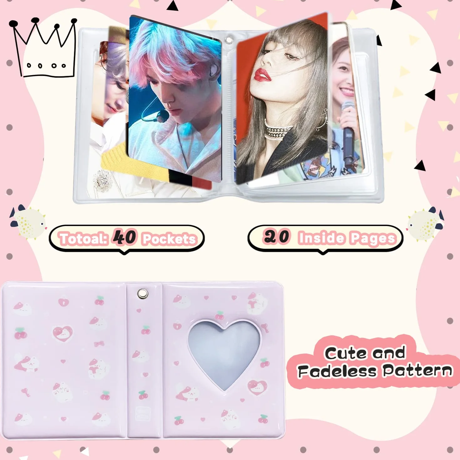 Segregator na fotokartki, 7 cm, kpop, fotokartka, książka, uroczy mini album fotograficzny, przenośny segregator Kpop, album na karty fotograficzne, z uroczym wisiorkiem, do kolekcji kart