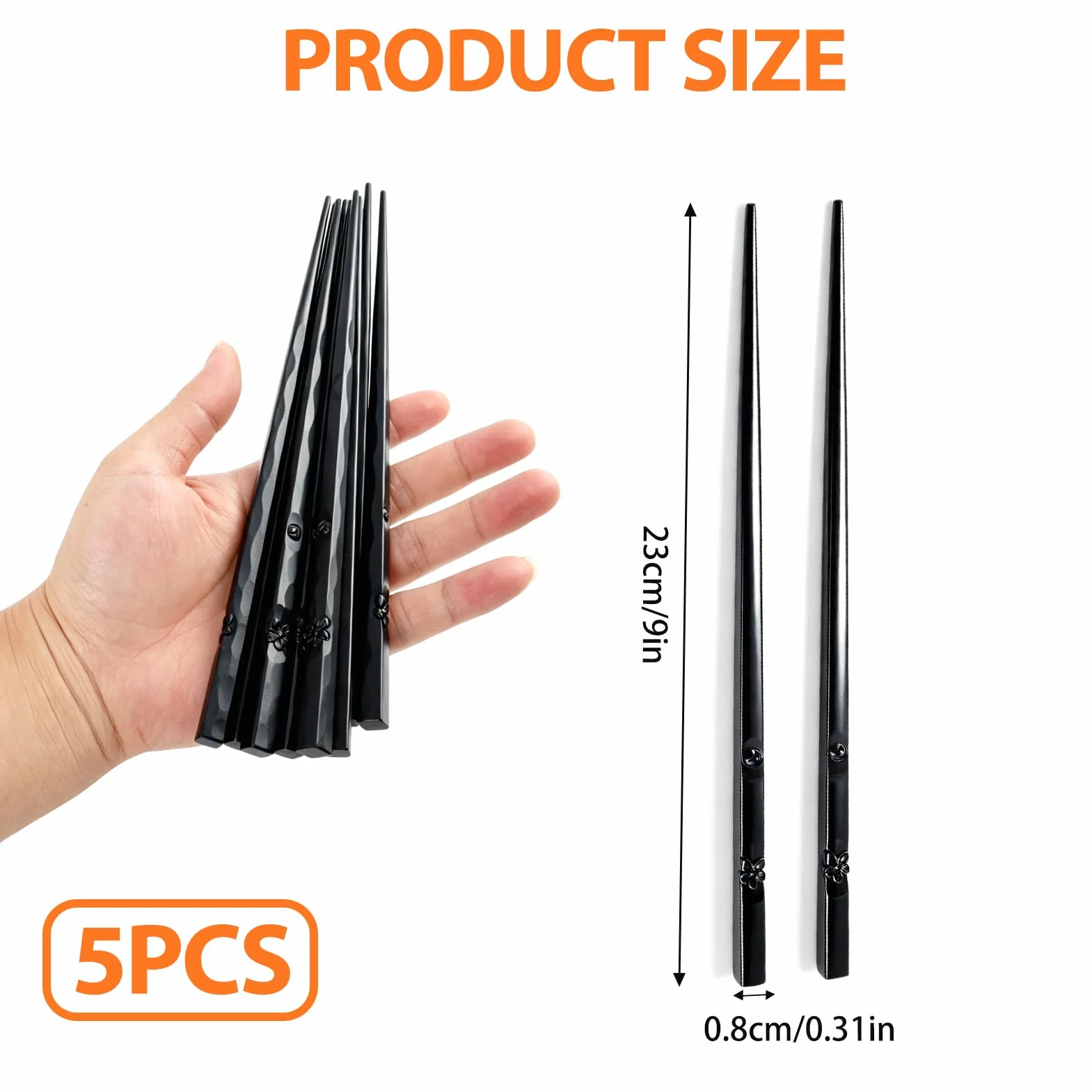 Japońskie pałeczki do sushi z włókna szklanego 23 cm antypoślizgowe czarne 5 par