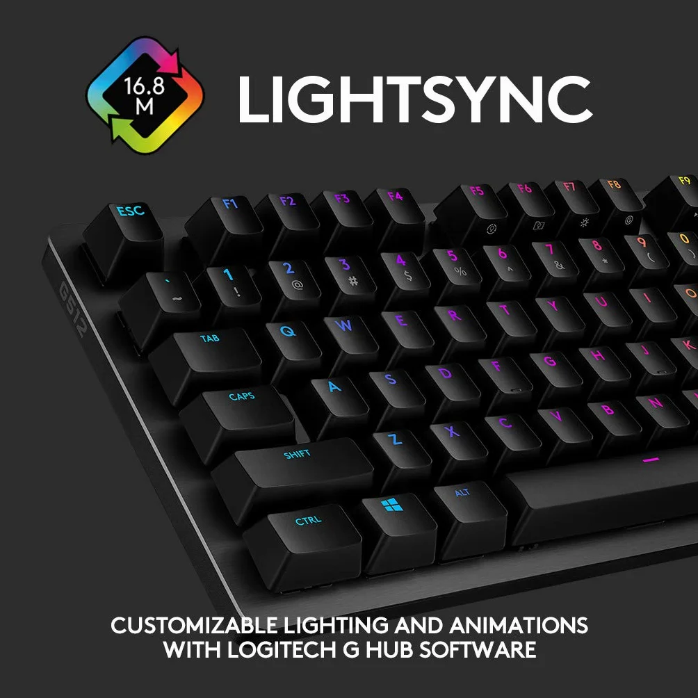 LOGITECH G 512 Klucz do gier MECHANICZNA RGB CARBON LIGHTSYNC Z PRZEŁĄCZNIKIEM GX RED, LAYOUT SKANDYNY