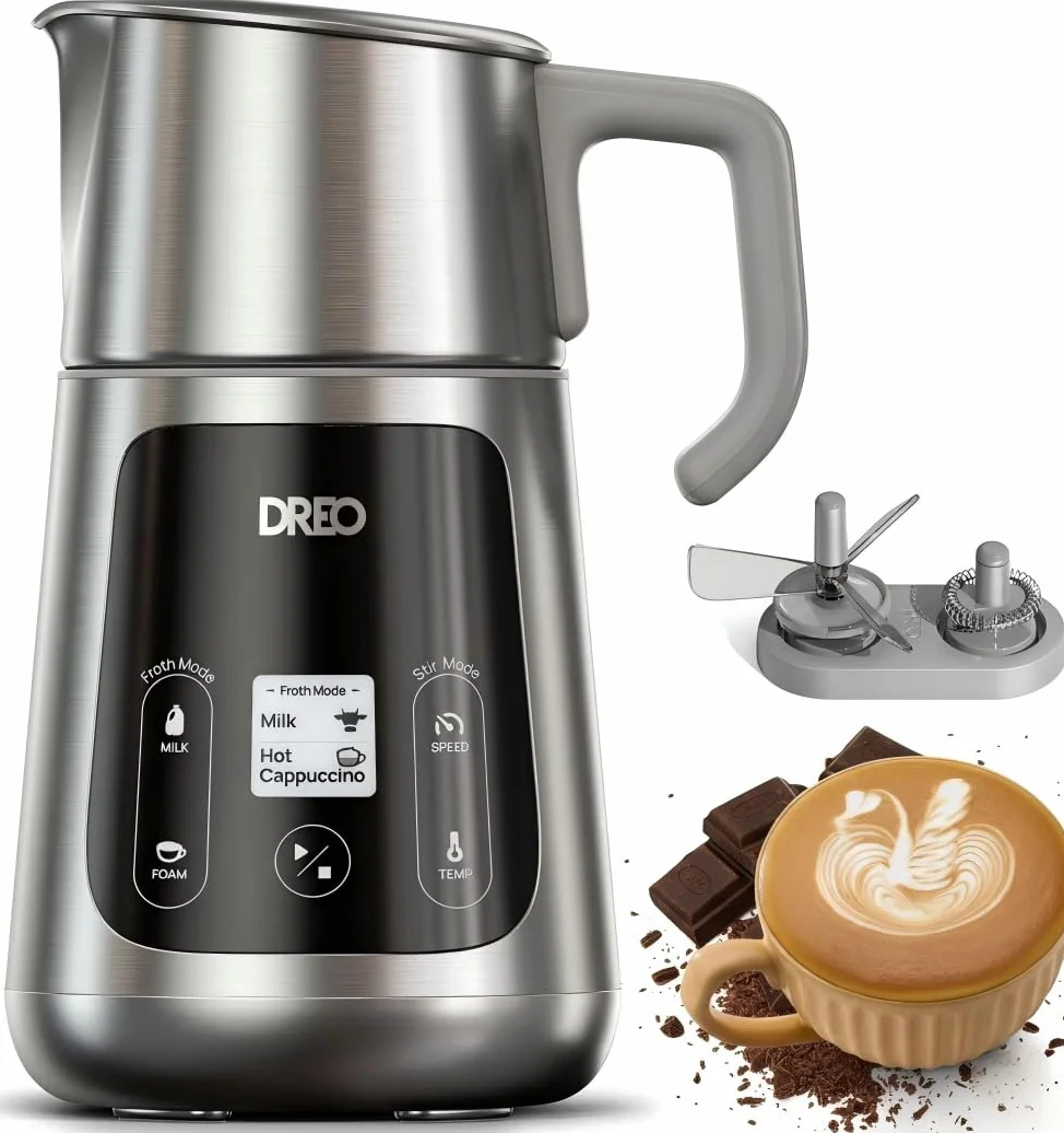 Dreo automatyczny spieniacz do mleka 800 ml Art Level, podgrzewacz do kawy latte