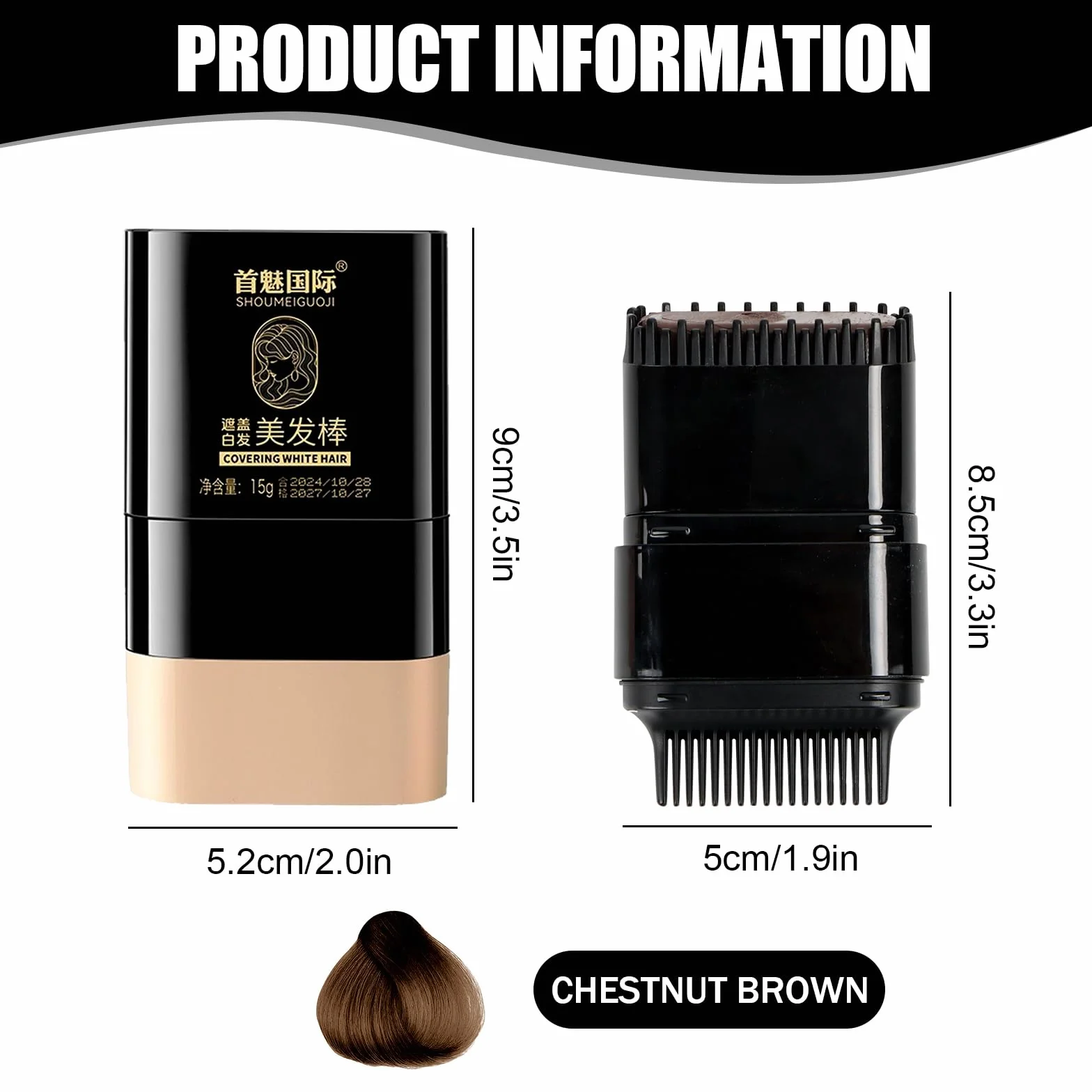 Natychmiastowa farba do włosów 2 w 1 z wbudowanym grzebieniem do korekcji, wodoodporna i odporna na pot, idealna do siwych włosów, Instant Color Stick with Built-In Comb (Dark Brown)