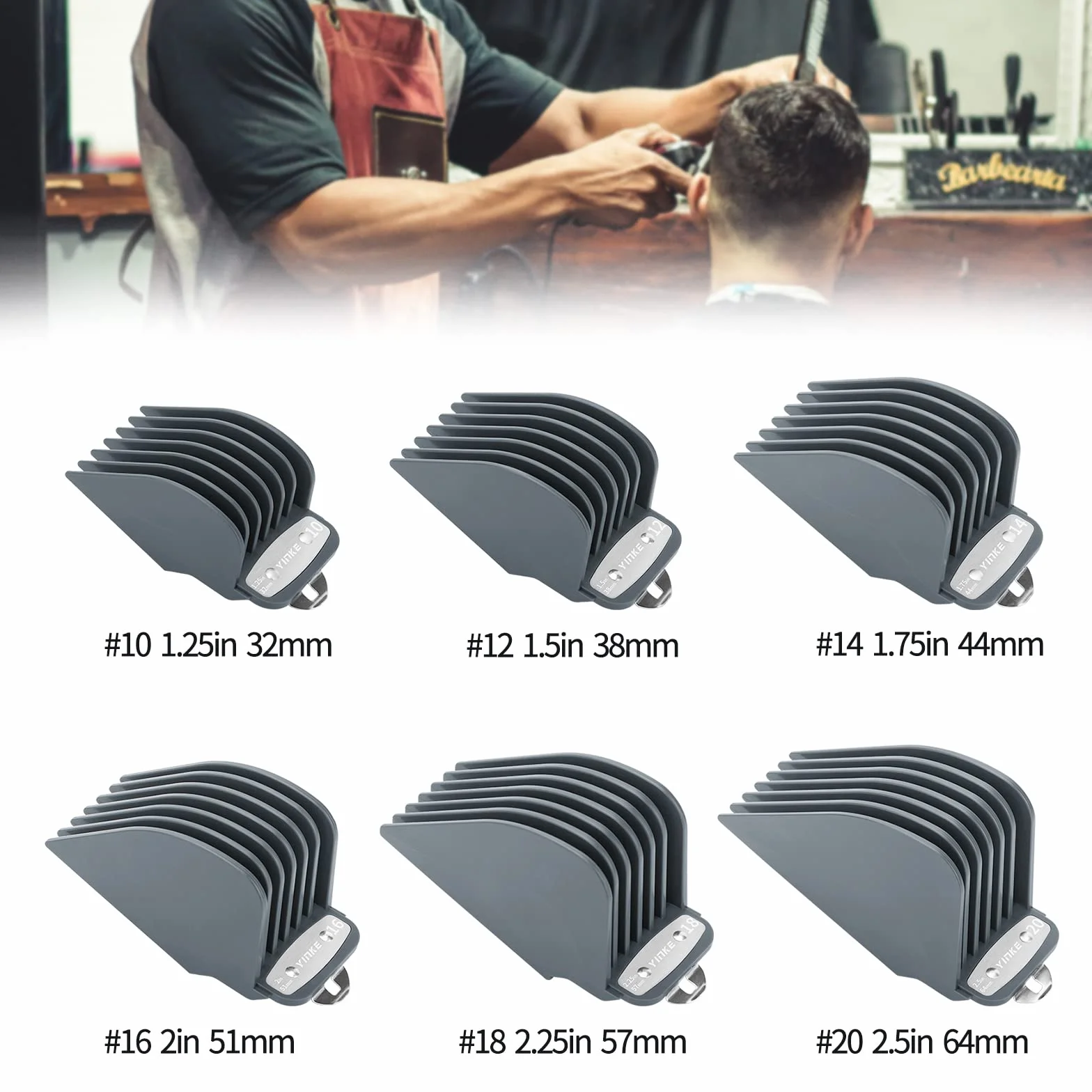 Yinke trymer do brody z klipsem 6 snijlengtes 32-64 mm zestaw opzetkam 6 sztuk szary