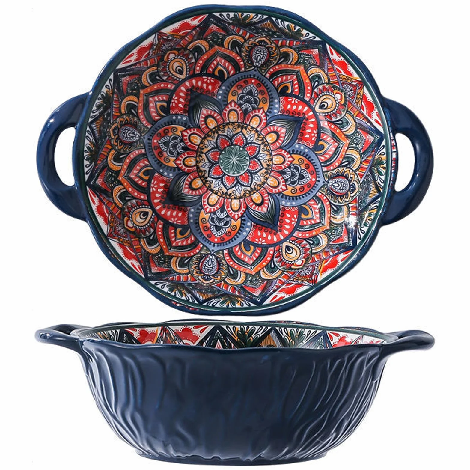 Salaterka ceramiczna, duża misa do zup, kolorowe duże miseczki do musli z uchwytami, średnica 20 cm miseczki do zup z uchwytem, miseczki na deser, miska na owoce
