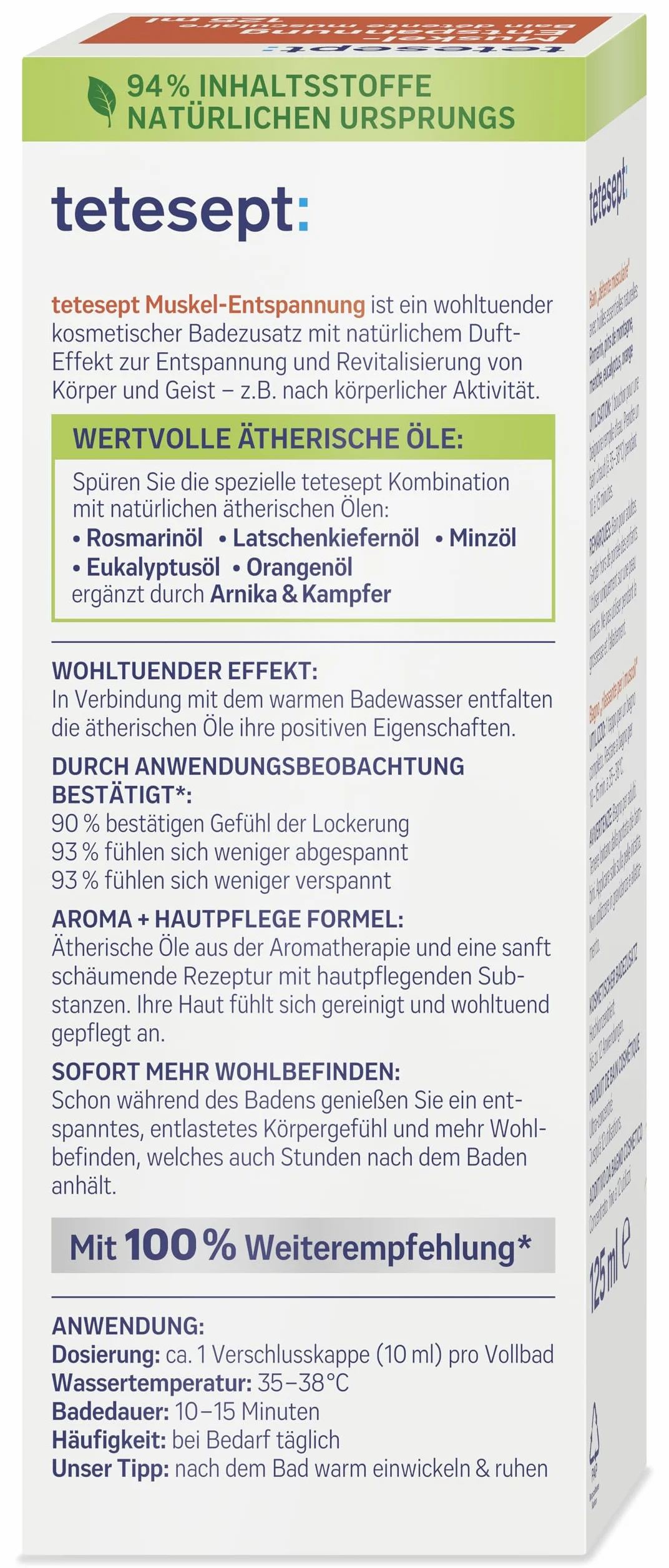 tetesept Kąpiel relaksacyjna dla mięśni – 1 x 125 ml – kąpiel zdrowotna z olejkami eterycznymi – relaksujący dodatek do kąpieli po wysiłku fizycznym