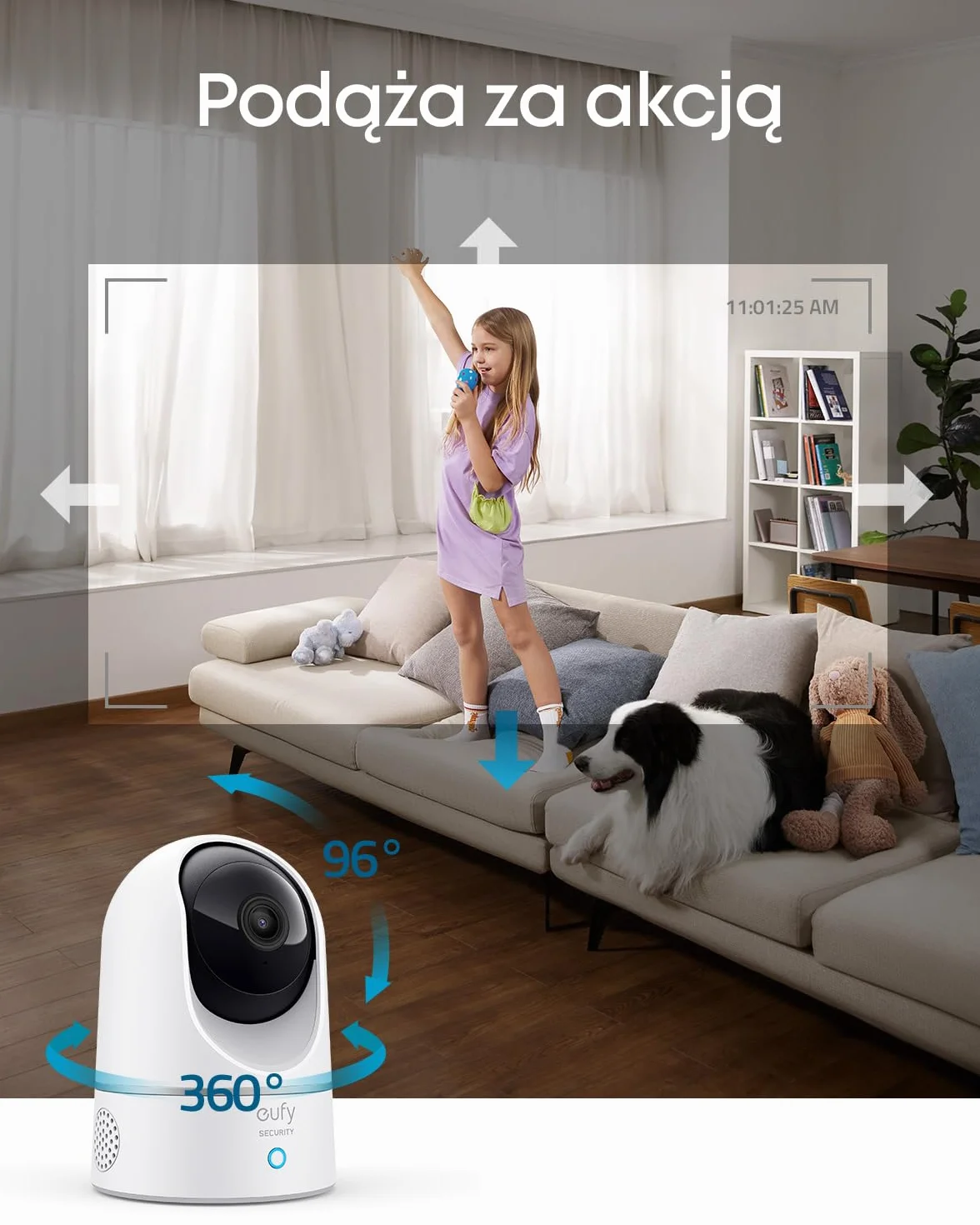 Solo IndoorCam E220 (P24) eufy Security, kamera 2K obrót i pochylenie, kamera bezpieczeństwa domowego, wewnętrzna kamera Wi-Fi na wtyczkę, AI człowieka i zwierzęcia, asystentem głosowym