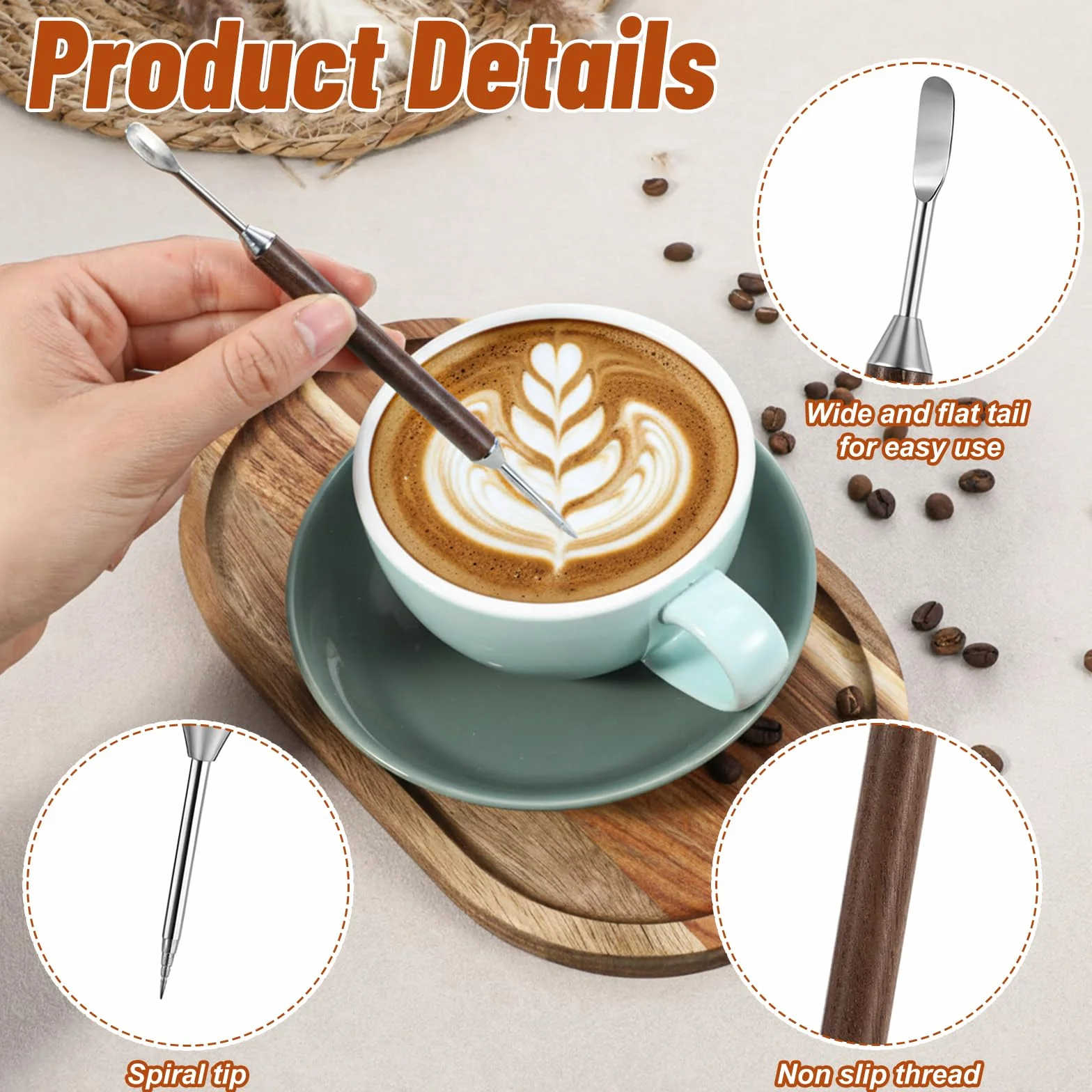 JJUNW dwustronne długopisy do Latte Art ze stali nierdzewnej do dekoracji espresso cappuccino