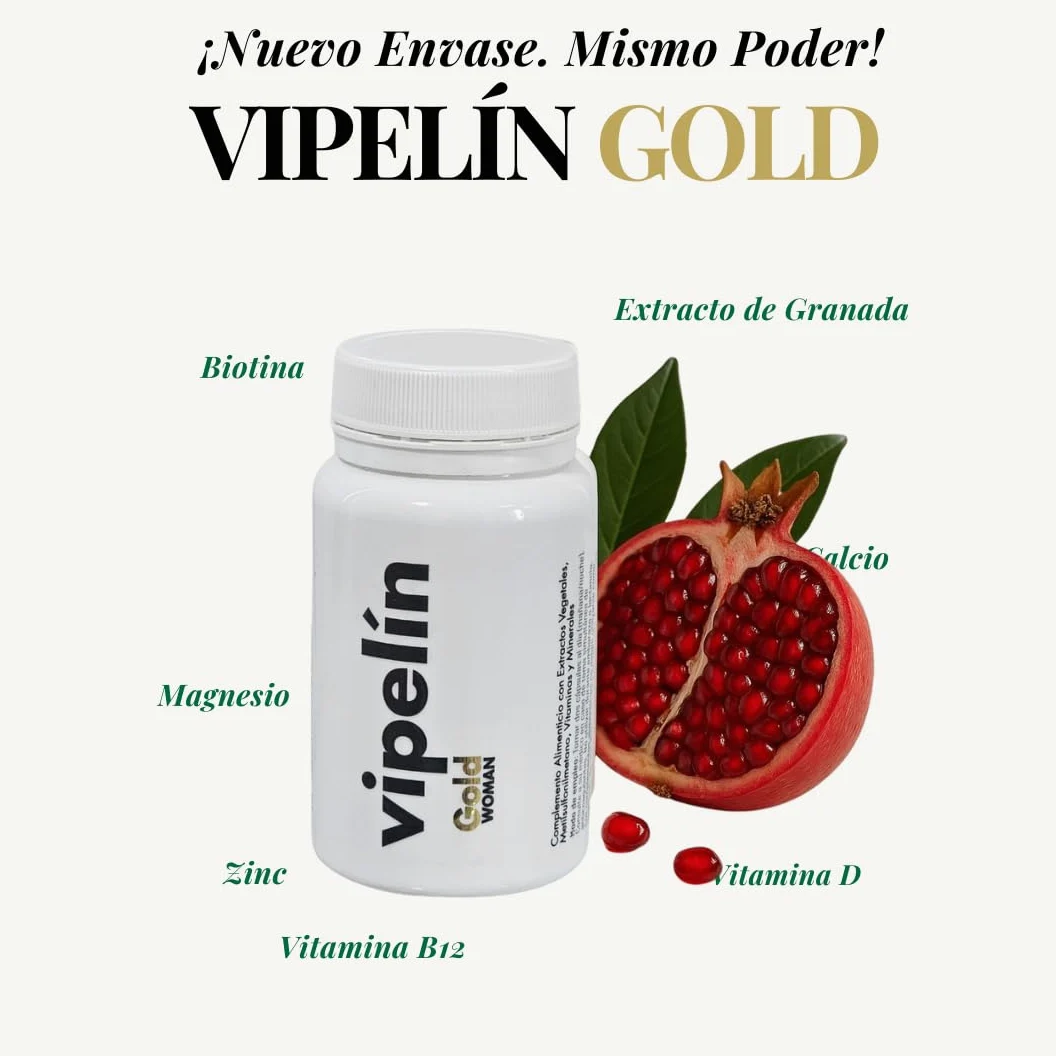 VIPELINE GOLD – dostawa na 6 miesięcy – witaminy dla zdrowych włosów – dla kobiet w okresie menopauzy i po okresie menopauzy - 100% naturalne składniki – Formuła z granatem, biotyną i cynkiem.
