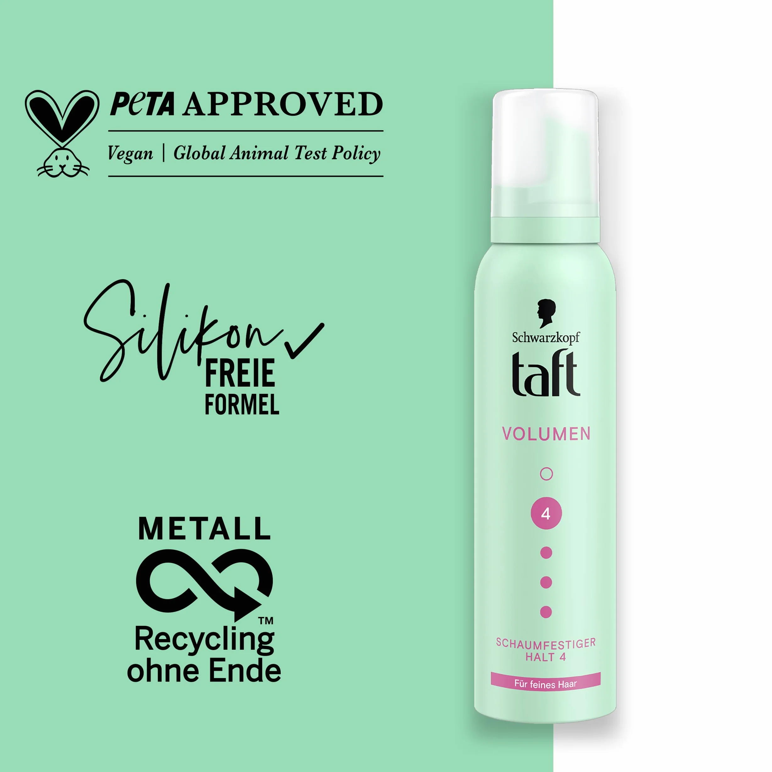 Schwarzkopf Taft Foam Volume (150 ml), stopień trwałości 4, pianka do włosów cienkich, pianka do włosów o dużej objętości, zapobiega uszkodzeniom suszarki bez klejenia, wegańska formuła