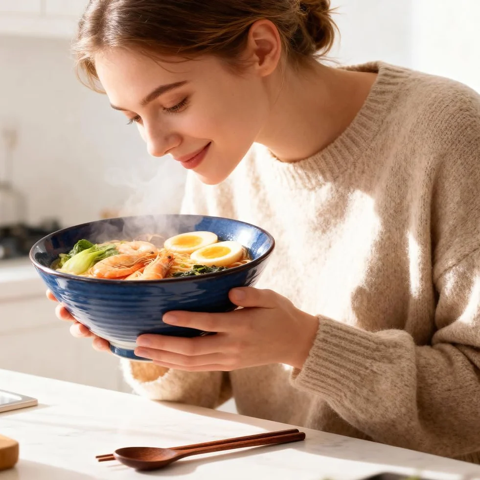 Zestaw misek Ramen, 2-częściowy zestaw misek do ramen z ceramiki, 1200 ml, z pałeczkami i łyżeczkami, duża miska na zupę, ramenu, makaronu, sałatki owocowej (niebieski)