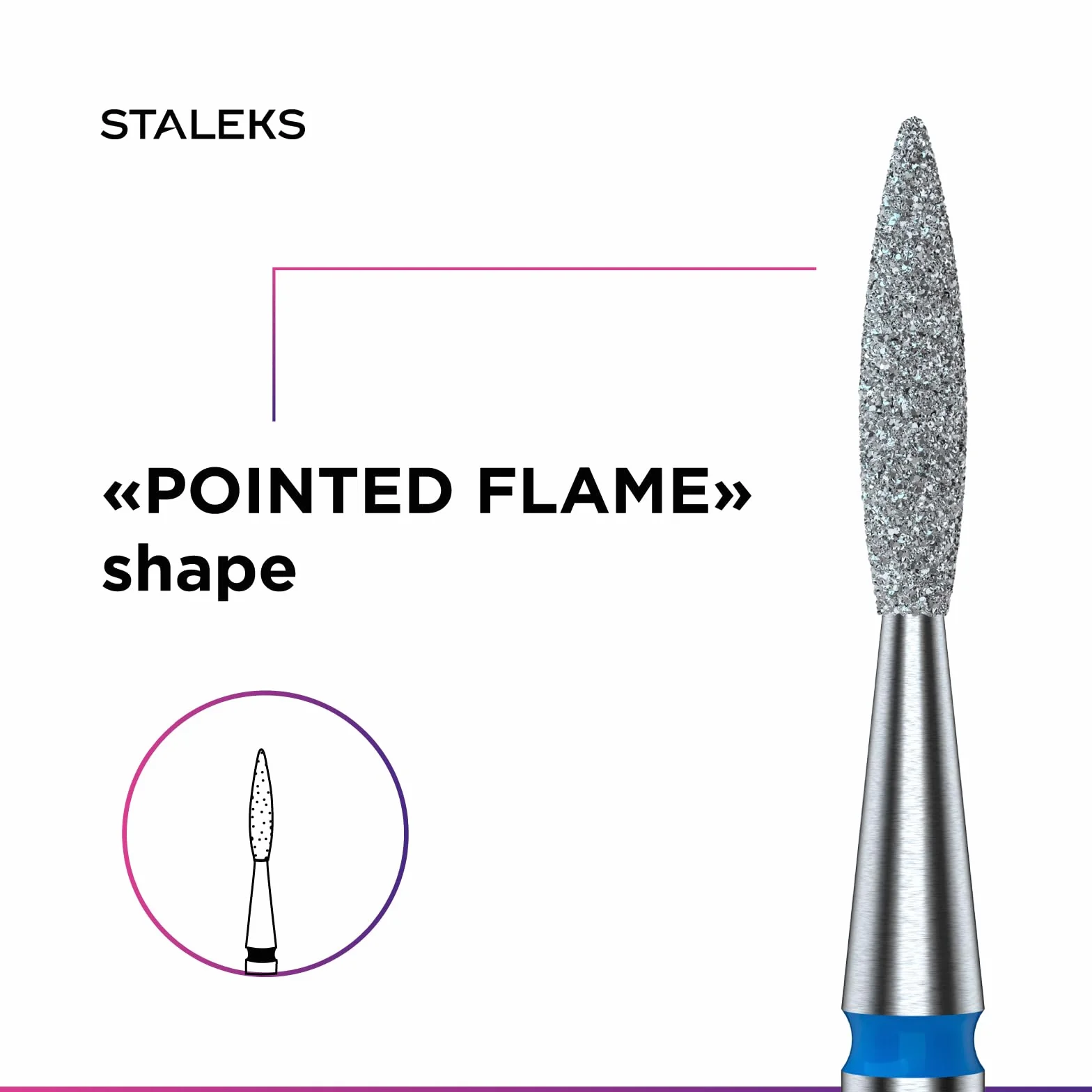 Frez diamentowy STALEKS płomyk ostry 1.6*8mm, niebieski