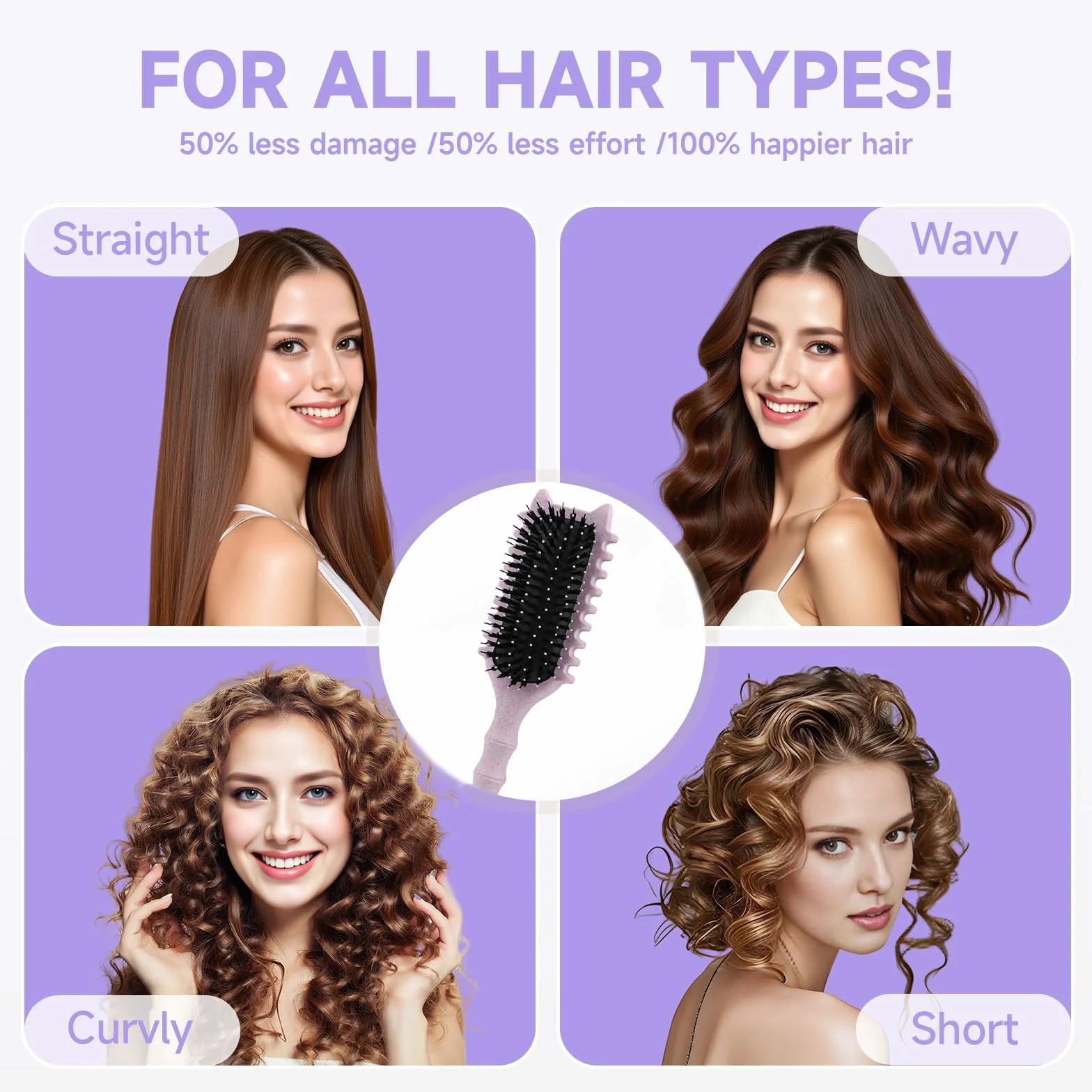 Szczotka do włosów Curl Hair Brush do stylizacji loków, szczotka do włosów, z włosia dzika, wielofunkcyjna, bez ciągnięcia, masowania i rozczesywania (fioletowa)