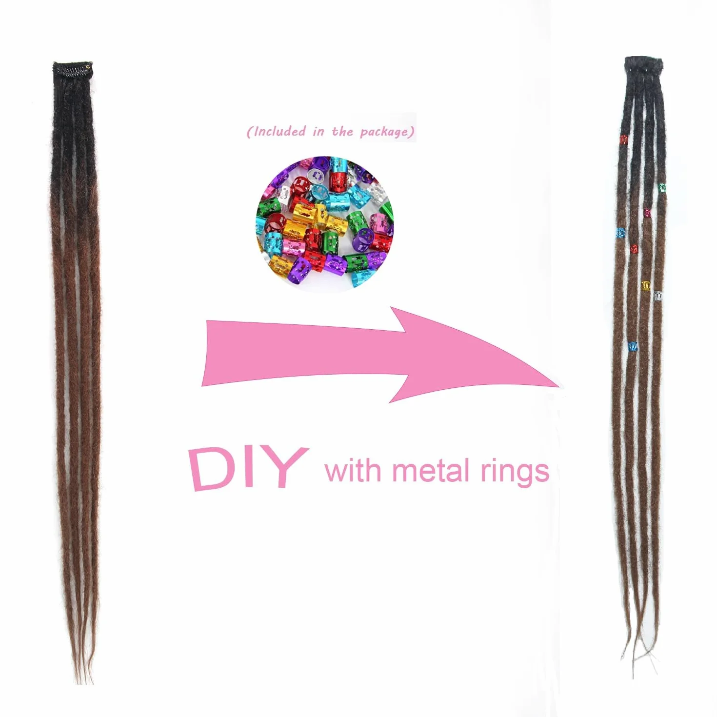 Clip In Dreadlock Extensions 24 Inch 3PCS Ręcznie Robione Syntetyczne Dredy 0,6 cm z Klipsami Miękkie Szydełkowe Przedłużenia Loków