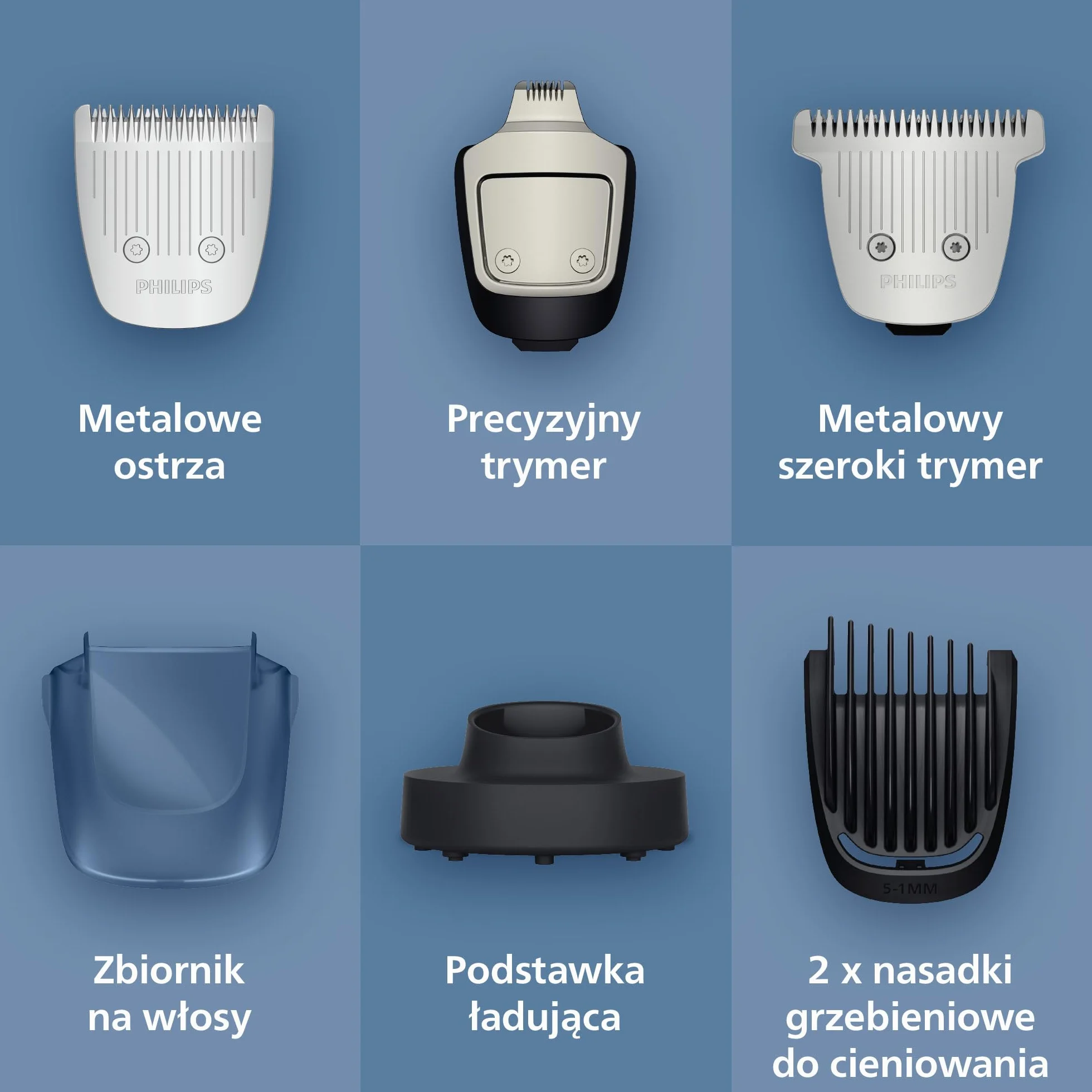 Trymer do brody Philips z serii 7000 – samoostrzące się metalowe ostrza, 40 ustawień, technologia BeardSense, zbiornik na włosy, 100% wodoodporności, szeroki trymer, model BT7670/15