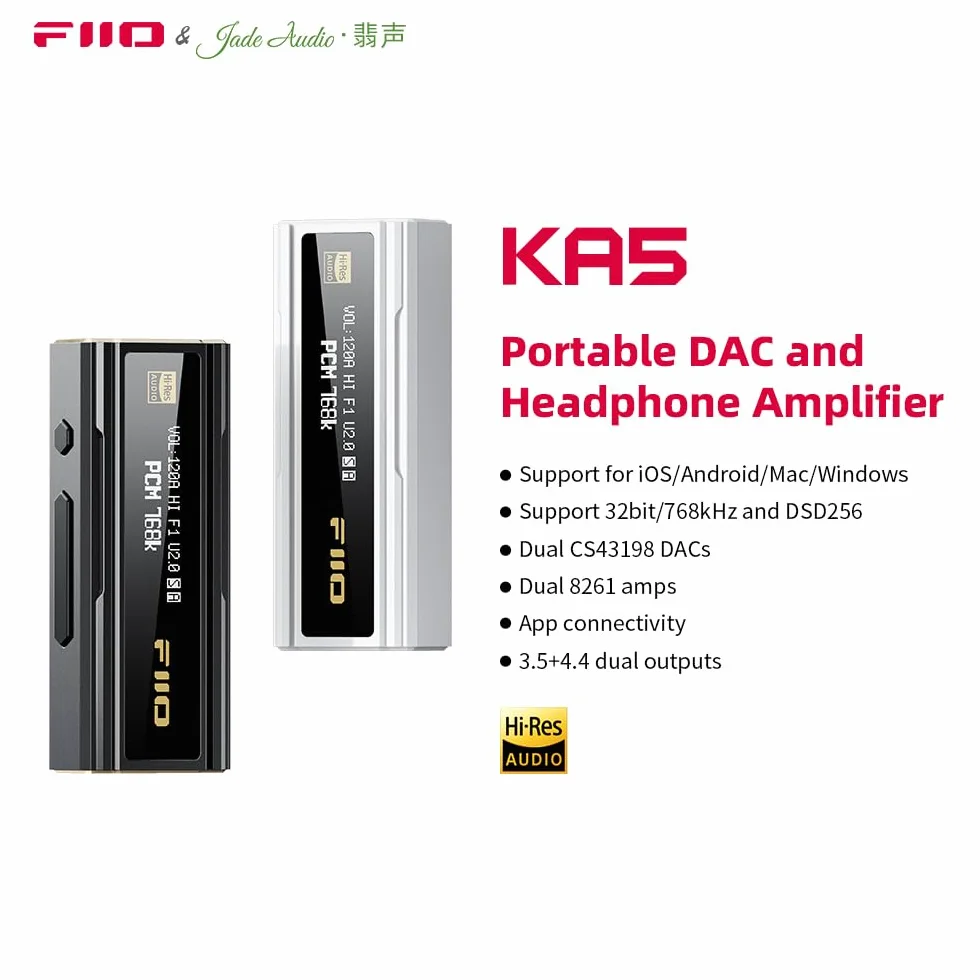 FiiO KA5 Wzmacniacz słuchawkowy USB DAC z wyjściami 3,5 mm i 4,4 mm