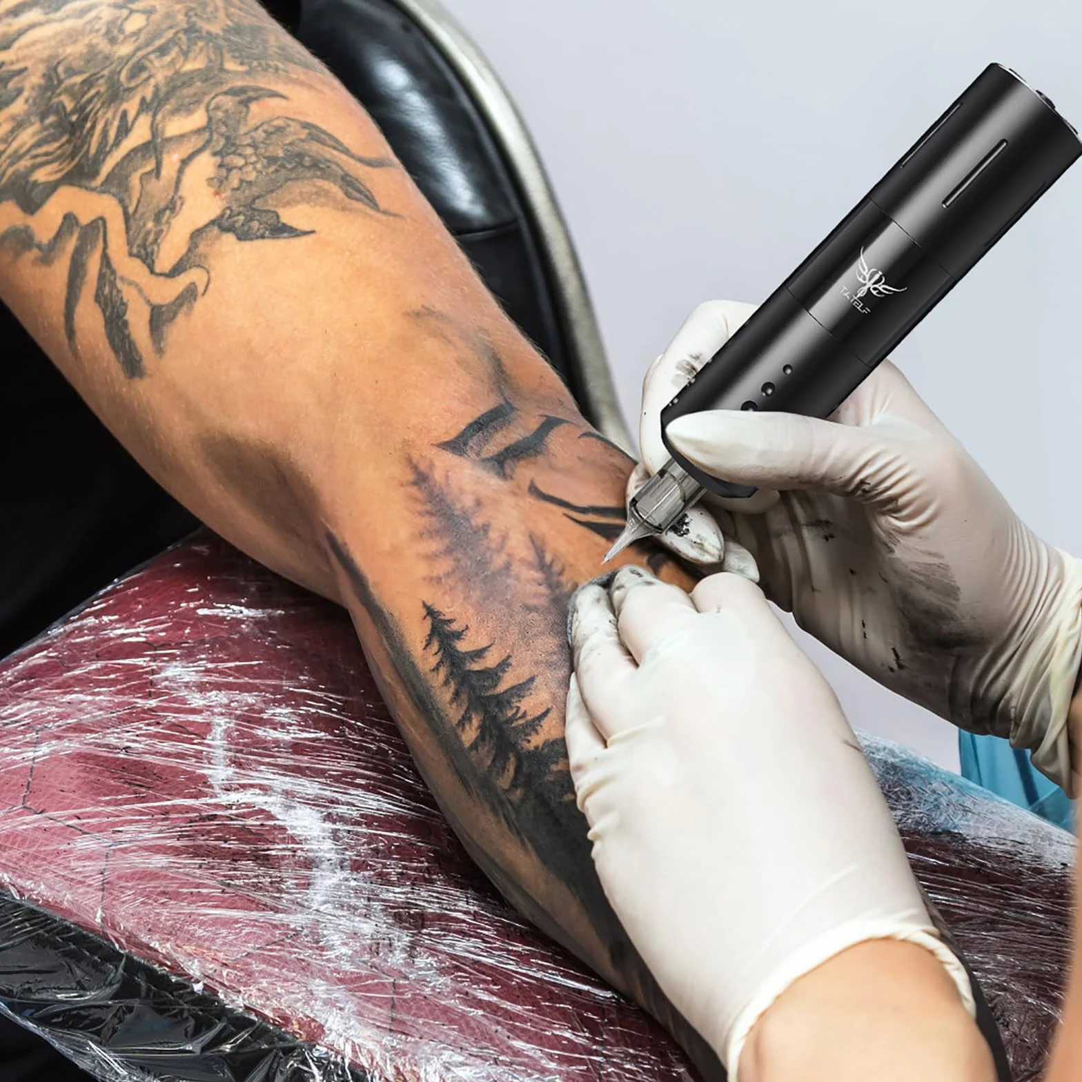 TATELF Bezprzewodowy zestaw maszynek do tatuażu Kompletny zasilacz 1800mAh 20szt Wkłady Igły Tusz do tatuażu Niebieskie mydło Praktyka Bandaż na skórę dla początkujących