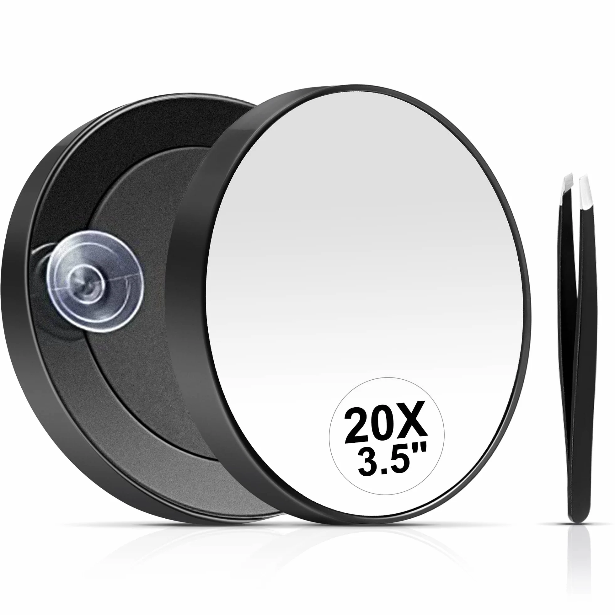 MIYADIVA 20-krotne lusterko powiększające, małe lusterko podróżne z przyssawką i pęsetą, 8 cm