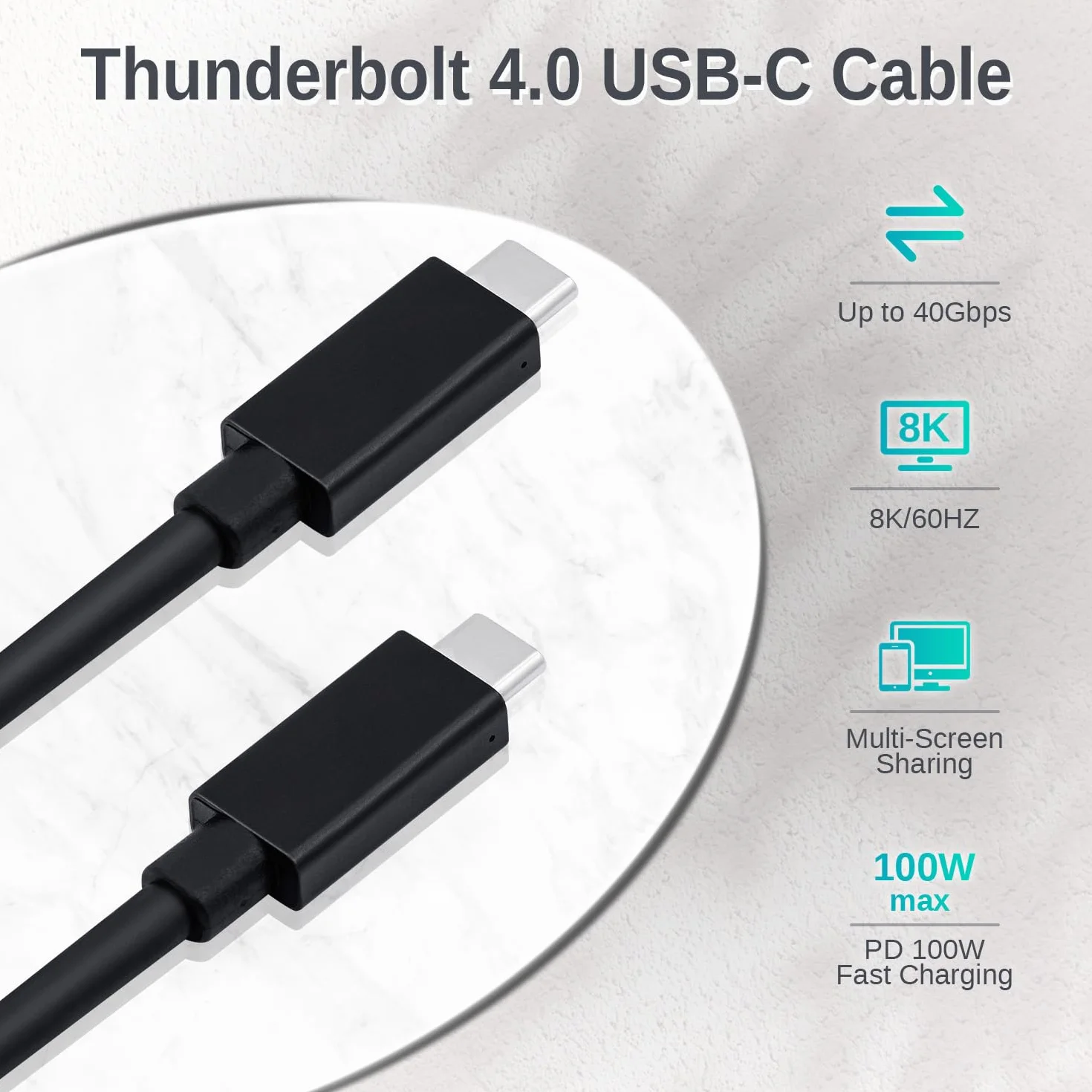 Mcbazel USB-C 4.0 Thunderbolt 4 Kabel 1 m: Szybkie Ładowanie 100 W, 40 Gb/s, 8K 60 Hz, Kompatybilny z Laptopami/MacBookami/Smartfonami/iPadami