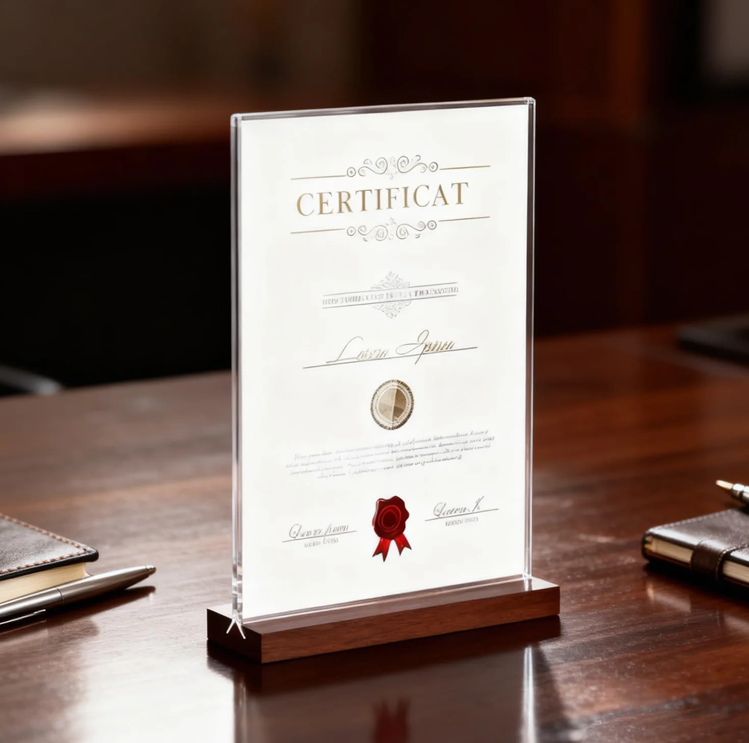 3 sztuki A4 Premium akrylowy stojak stołowy z drewnianą podstawą do biura, restauracji, kawiarni, sklepu, na wesele