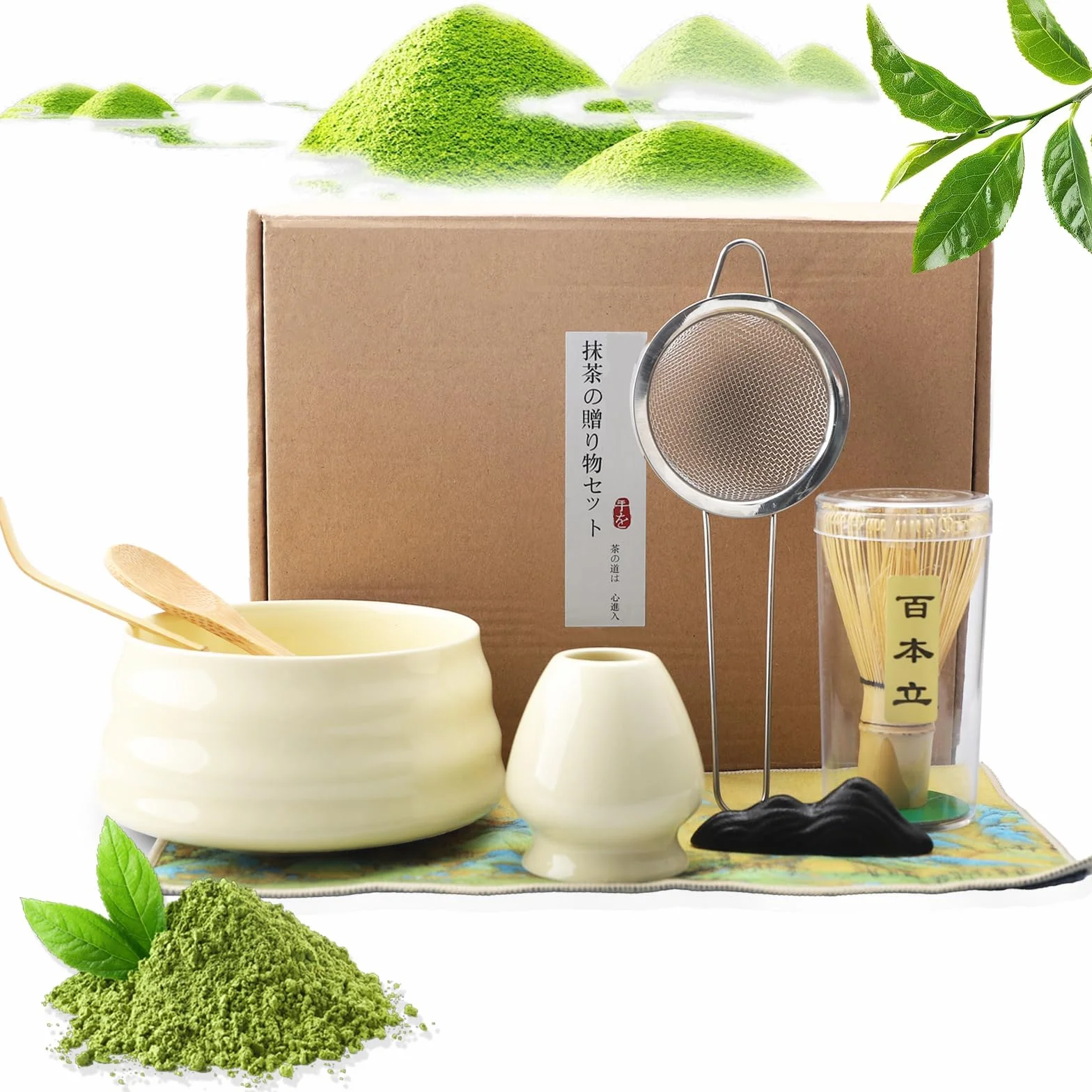 Japoński Zestaw Matcha 8 Elementów z Bambusową Trzepaczką Chasen, Miska, Sitko i Łyżeczka – Premium Akcesoria Matcha dla Początkujących
