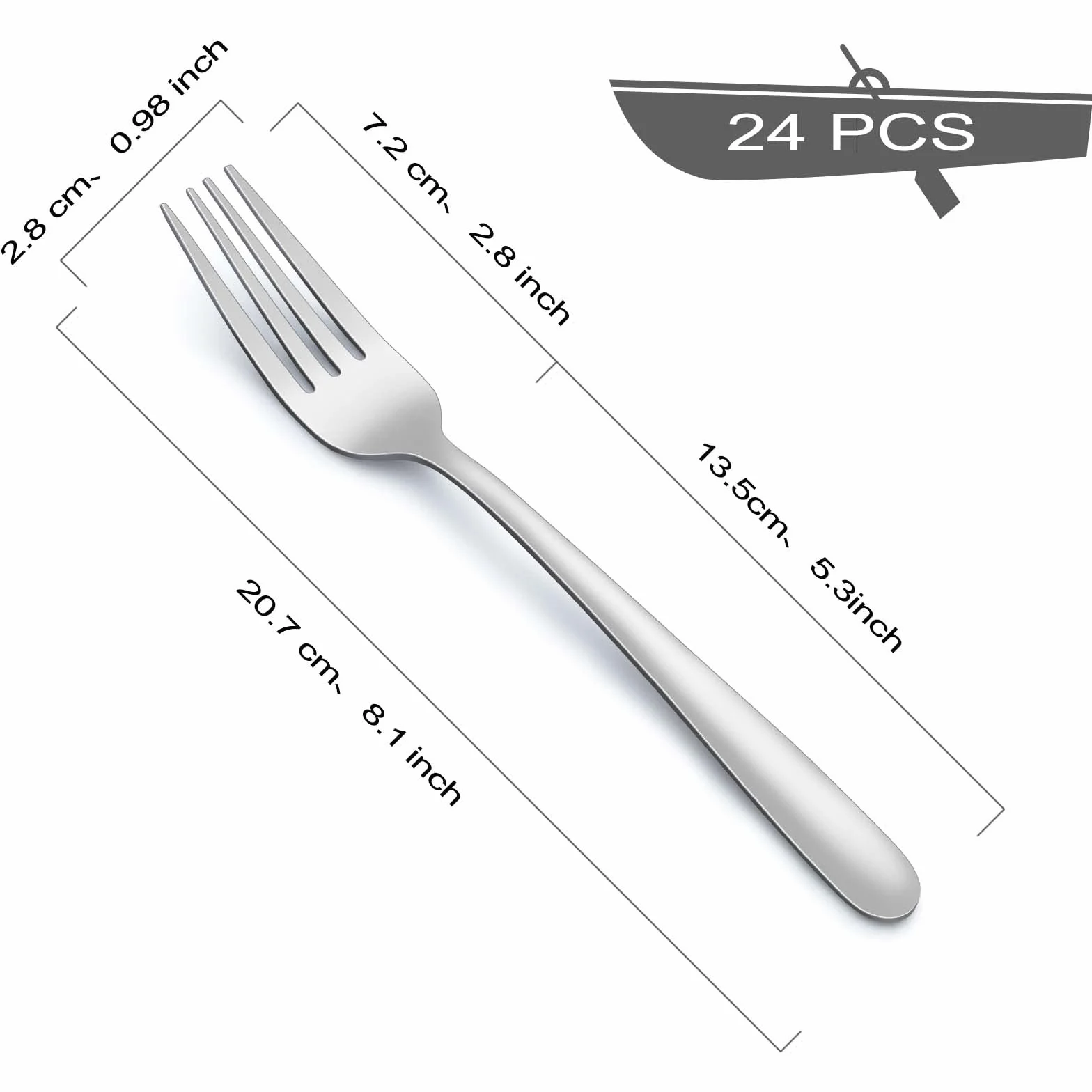 BEWOS Zestaw widelców ze stali nierdzewnej 24 sztuki, 8,1" (20,7cm) widelce stołowe, polerowane na lustro, nadające się do mycia w zmywarce, odpowiednie dla gospodarstw domowych, restauracji, kantyn