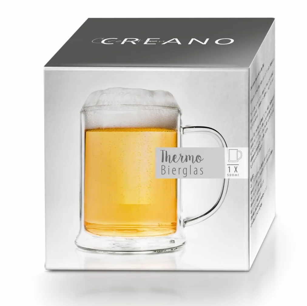 Creano Szklanka do Piwa Podwójne Ścianki 500 ml Termiczna Kufel