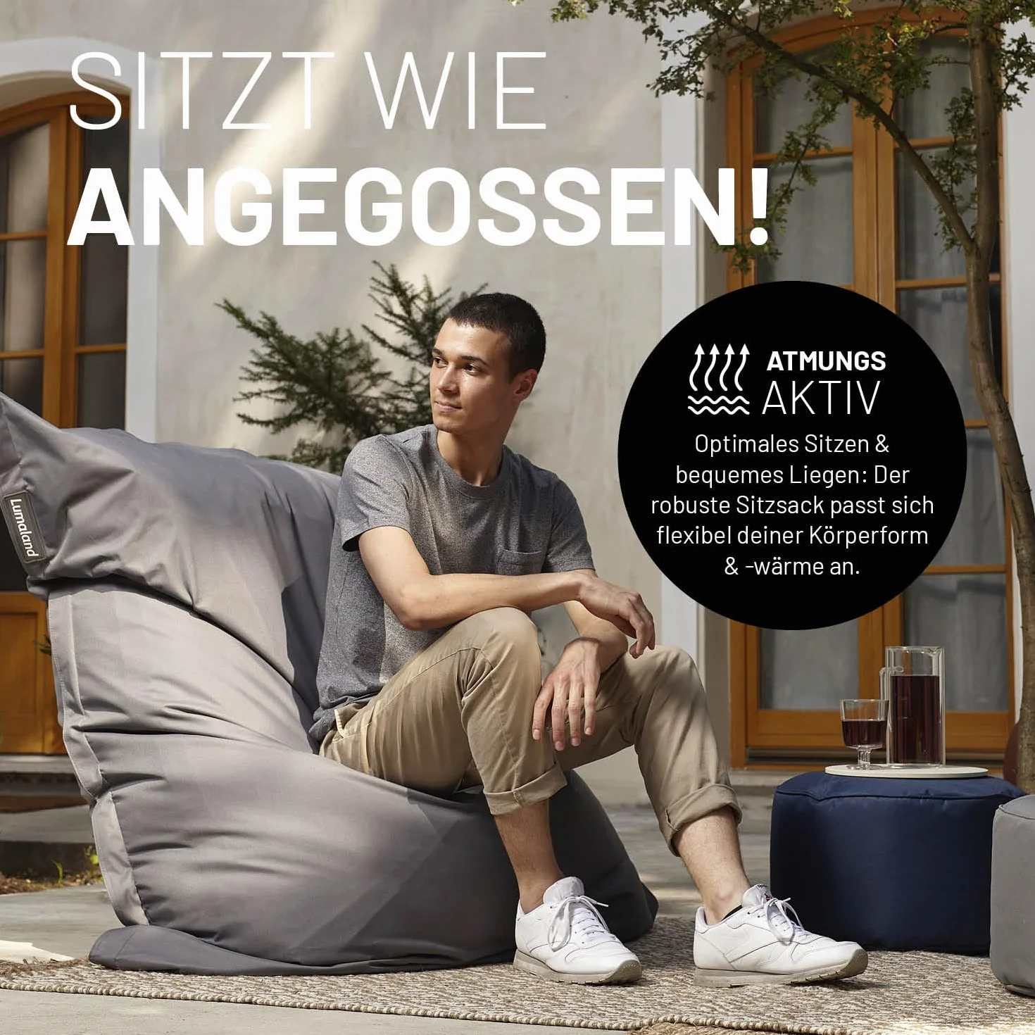 Lumaland Ogromny worek do siedzenia XXL, 140 x 180 cm, wodoodporna, do użytku wewnątrz i na zewnątrz, z ponad 3 milionami elastycznych pereł EPS | Bean Bag z poszewką nadającą się do prania [pastelowa