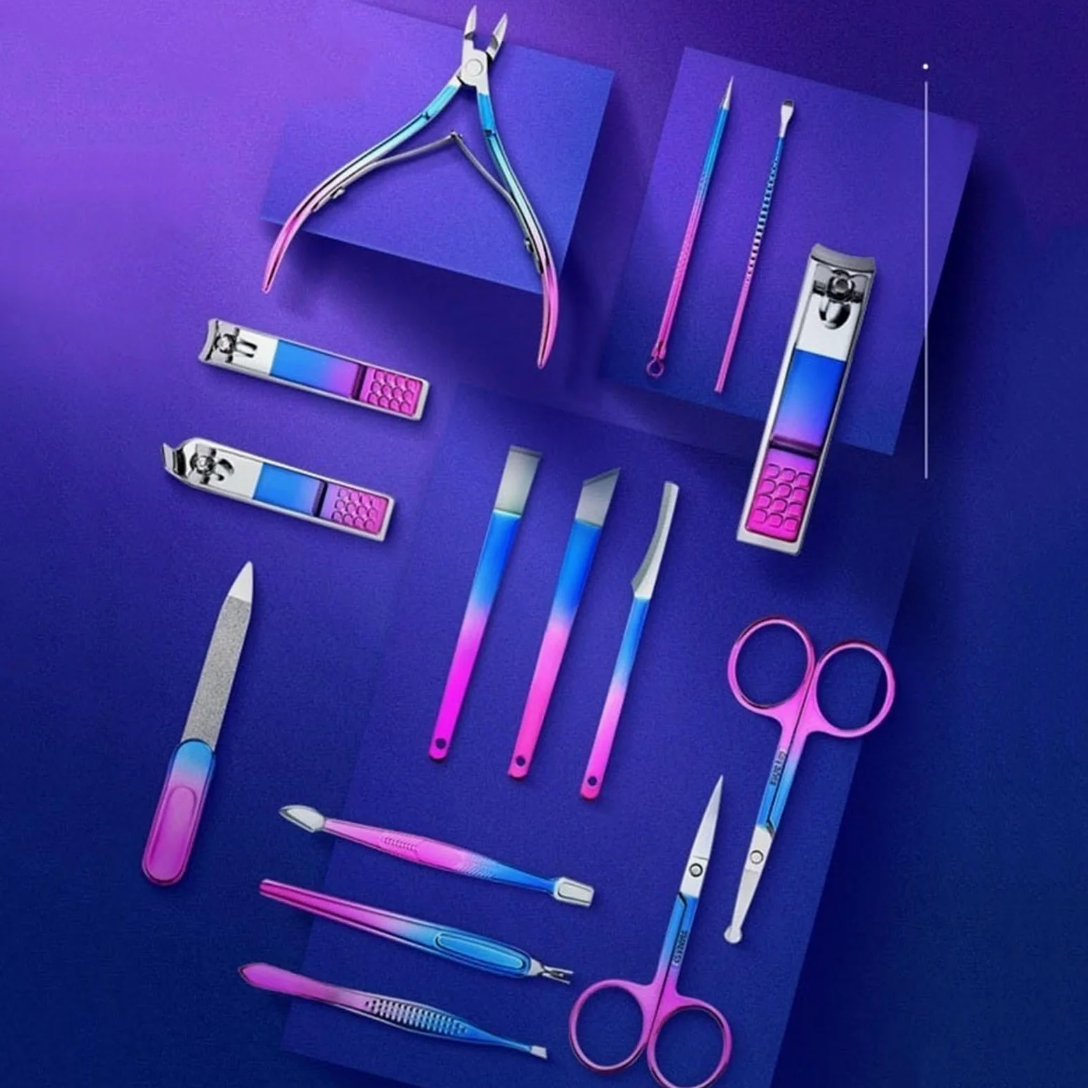 Profesjonalny zestaw do manicure ze stali nierdzewnej – 13-częściowy zestaw do pielęgnacji paznokci z etui podróżnym do pielęgnacji paznokci