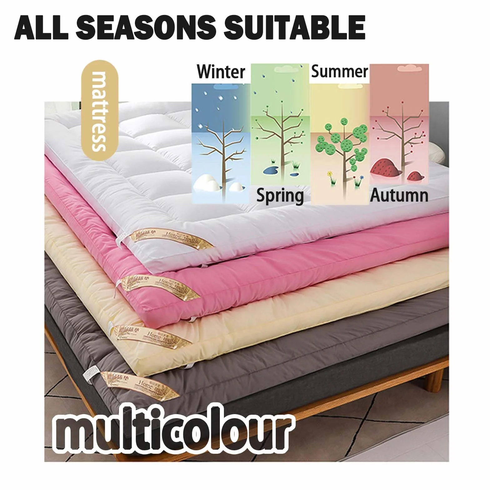 Futon Materac z wiązaniami, japoński materac tatami, składany materac typu queen, wolnostojący, materac podłogowy, przenośny materac (120 x 200 cm, szary)