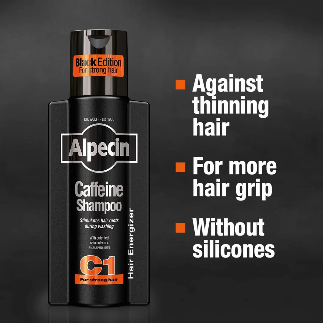 Alpecin Black Szampon kofeinowy z nowym zapachem 1x250ml | Zapobiega i redukuje wypadanie włosów | Pielęgnacja włosów dla mężczyzn Made in Germany
