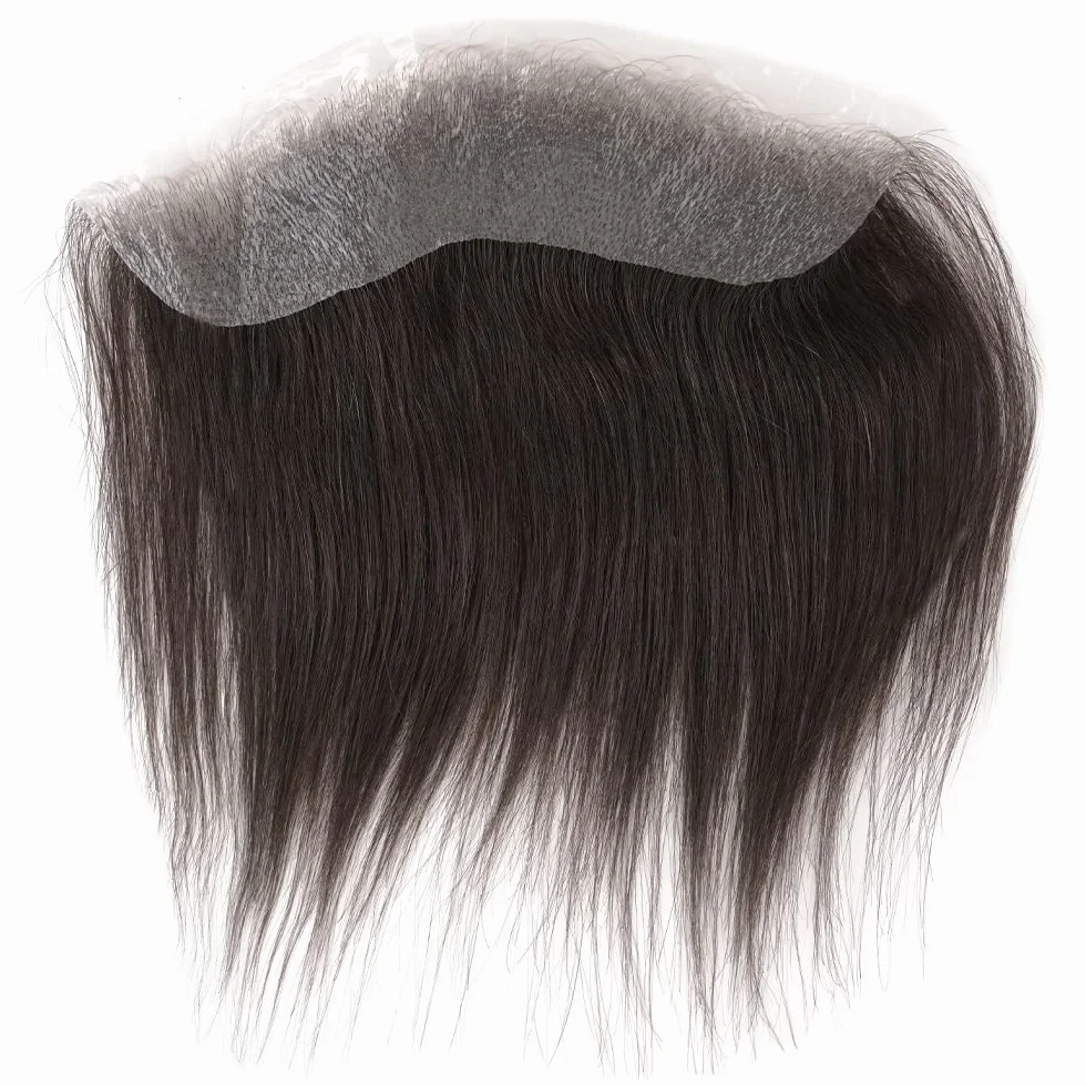Lordhair Tupecik do wyrównania linii włosów, dla mężczyzn,, treska z przodu, tupecik w kształcie litery V, 100% naturalnych ludzkich włosów z cienką skórą PU zakrywającą męską łysinę