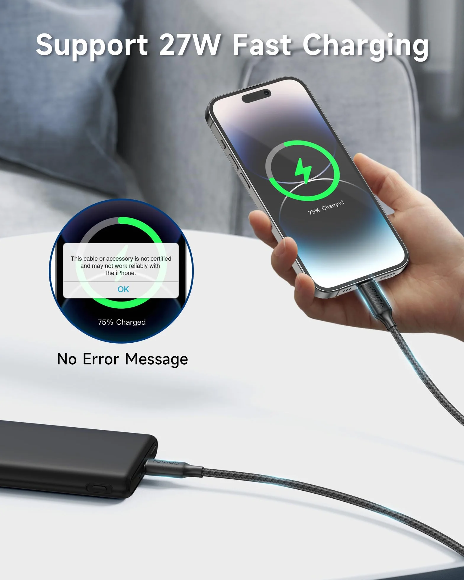 RAVIAD kabel USB C na Lightning [certyfikat MFi] nylonowy kabel USB typu C, szybkie ładowanie, do iPhone 14/13/Pro/Max/11 Pro/11 Max/11/SE 2020/XR/XS/X/8/8 Plus