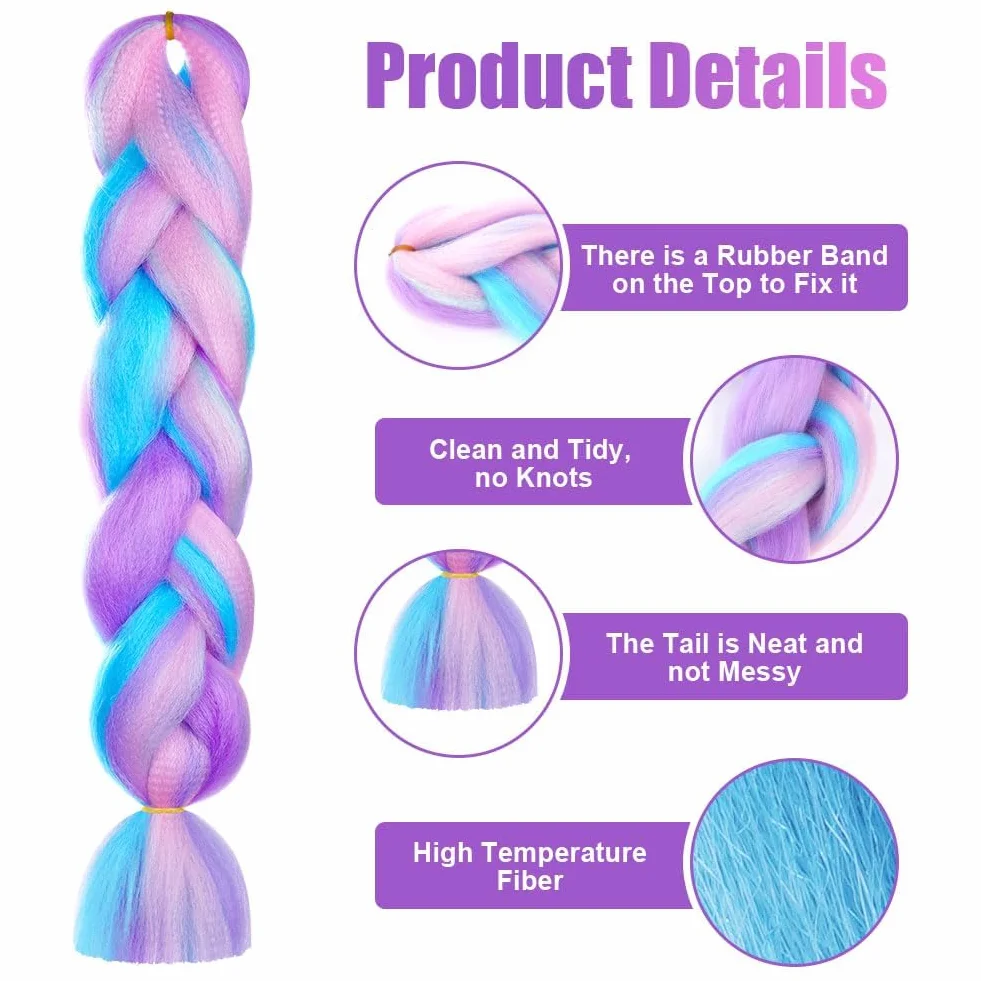 AUYAO Warkocz przedłużenie włosów, 3 szt. Jumbo Braids Meches, przedłużenie włosów z włókna syntetycznego do szydełka, skręcane warkocze (cztery kolory-a)